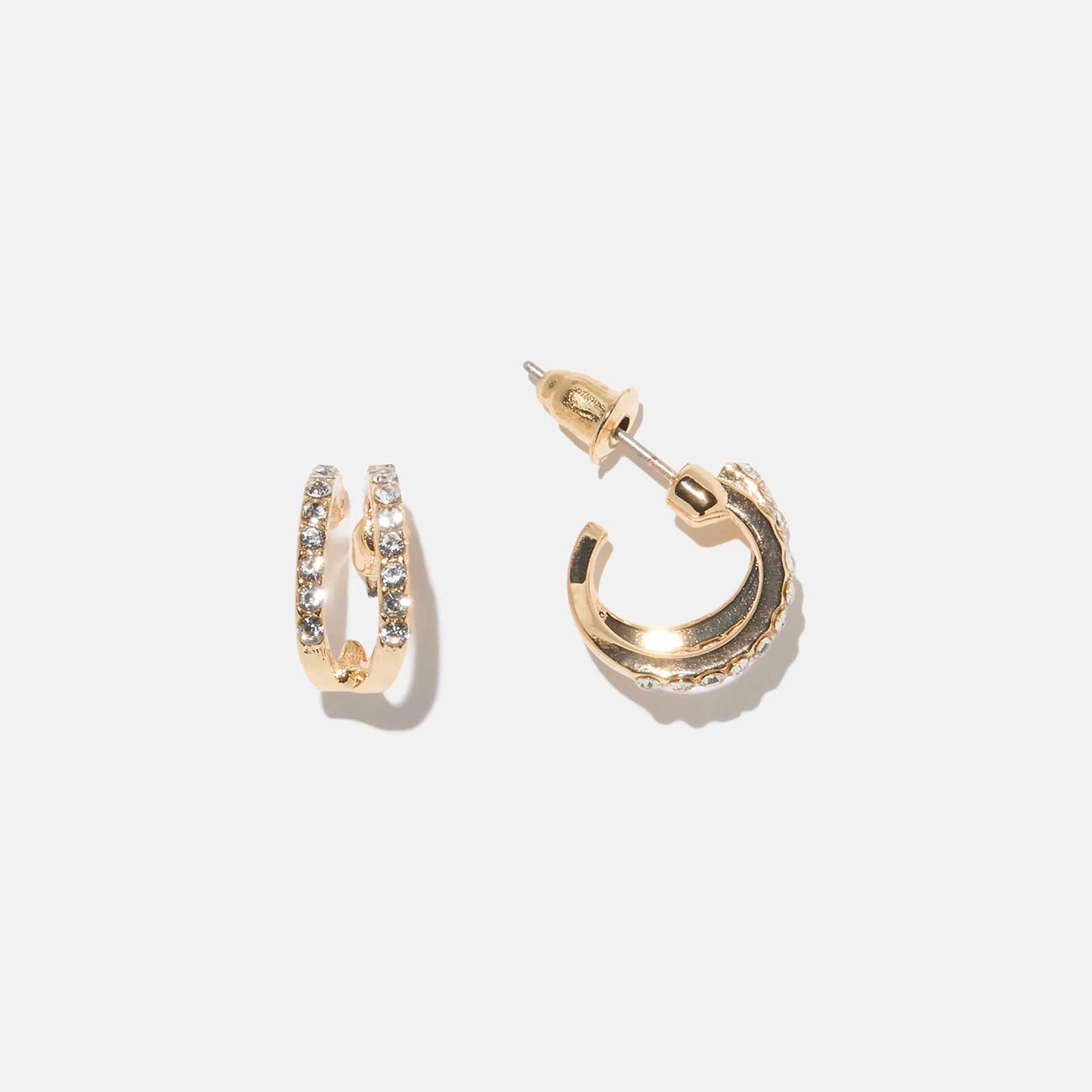 Guldfärgade örhängen - tvåradiga hoops med stenar, 15mm