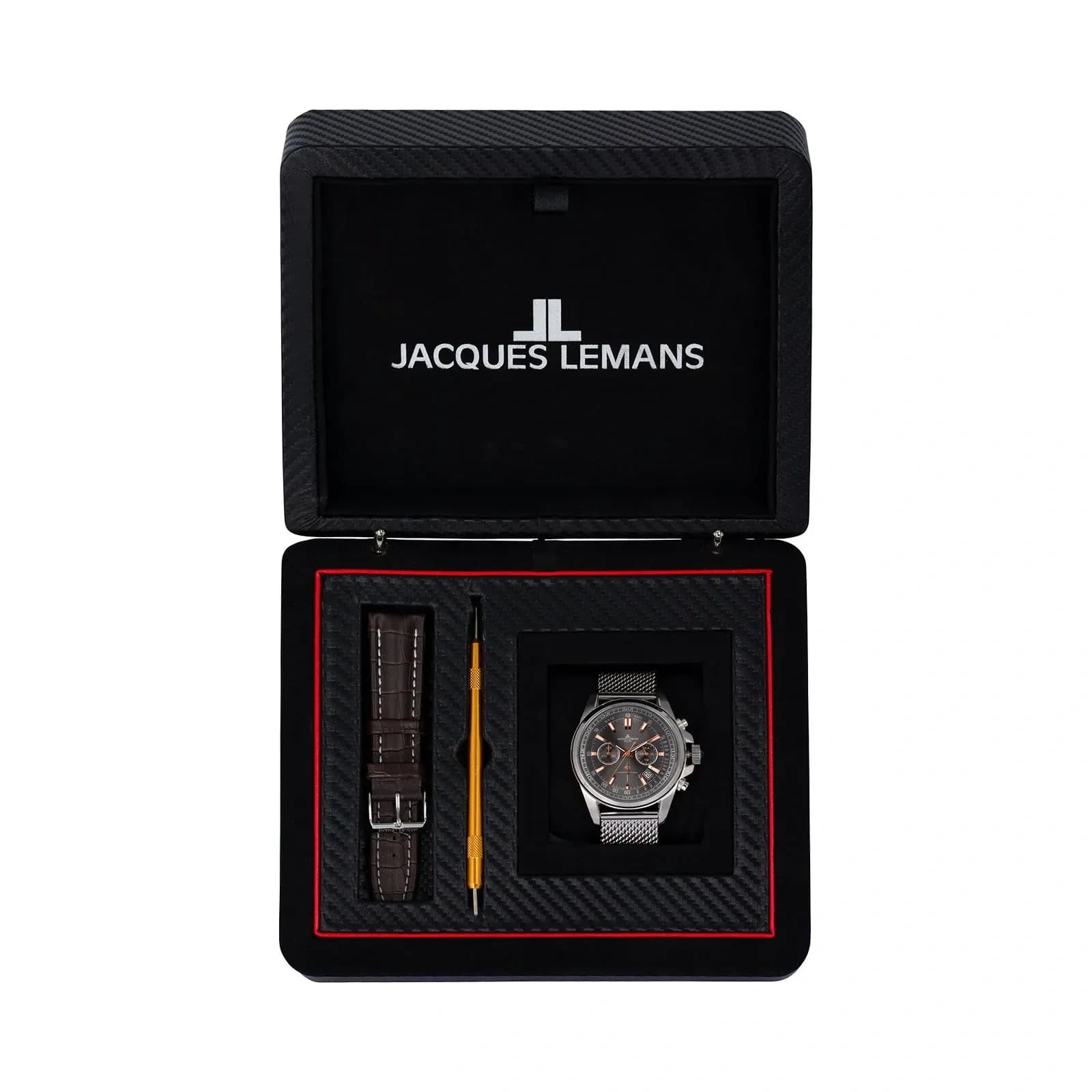 Jacques Lemans Liverpool - herr, presentset, grå mesh, 44mm