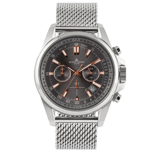 Jacques Lemans Liverpool - herr, presentset, grå mesh, 44mm 2