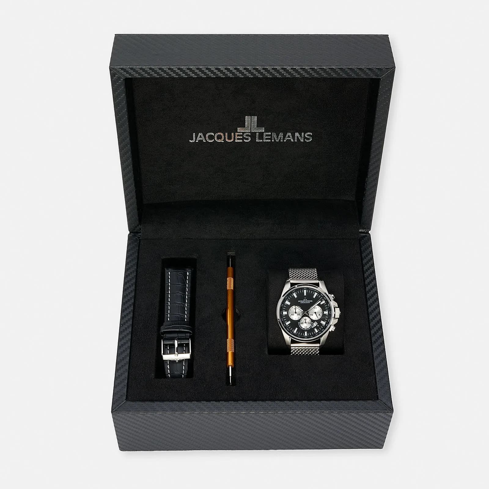 Jacques Lemans Liverpool herrklocka - set svart/stål, 44 mm