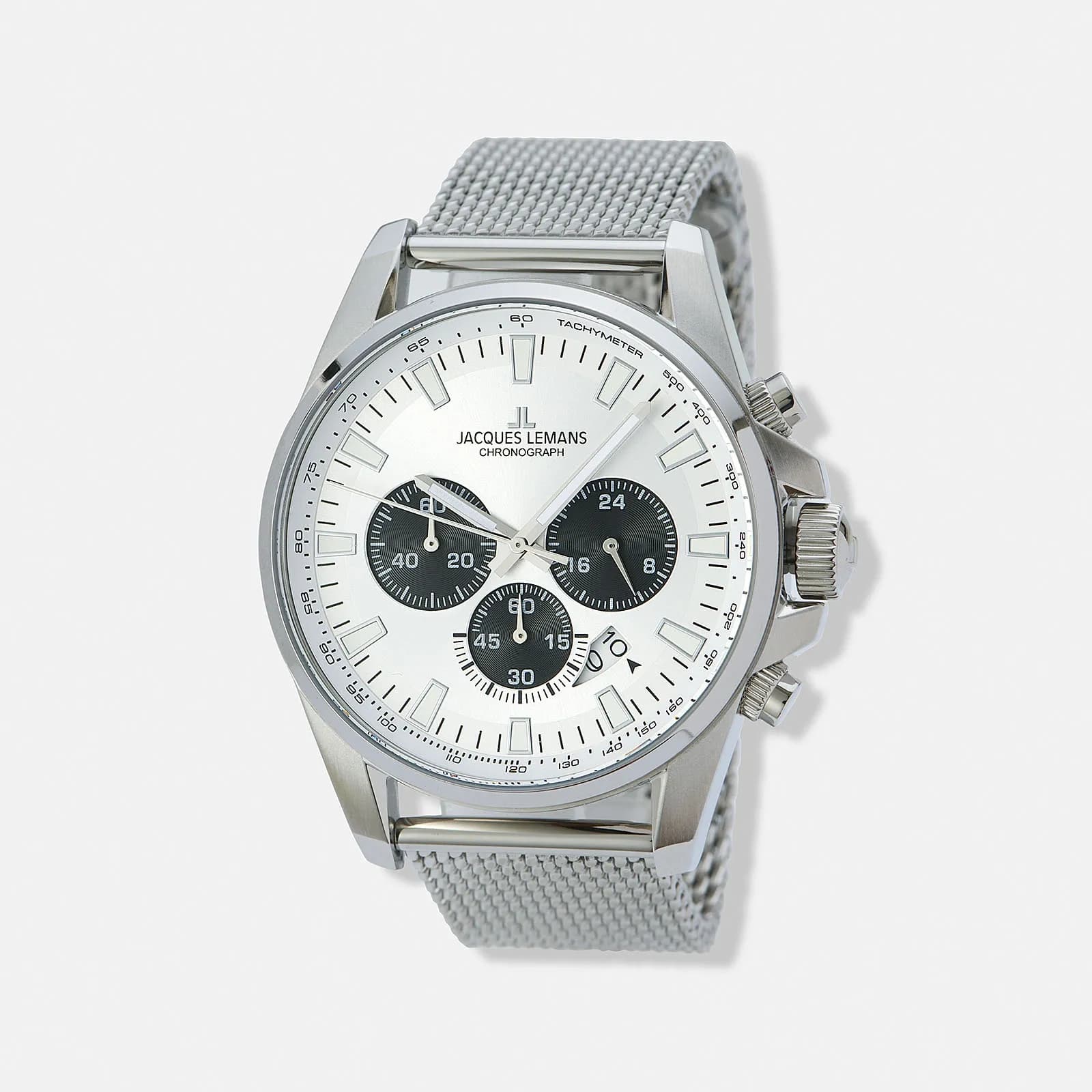 Jacques Lemans Liverpool herr vit/stål, mesh-länk - 1-1876K 2