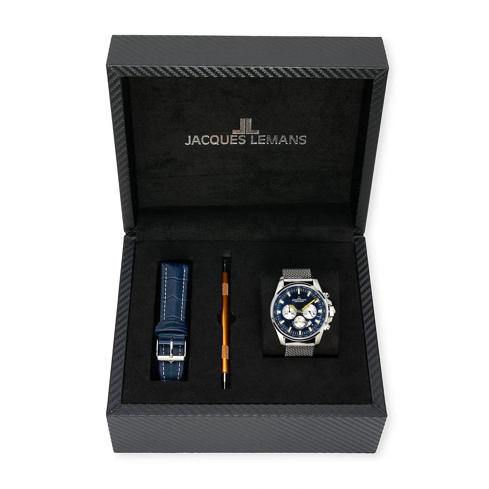 Jacques Lemans Liverpool herrklocka - set blå/stål, 44 mm
