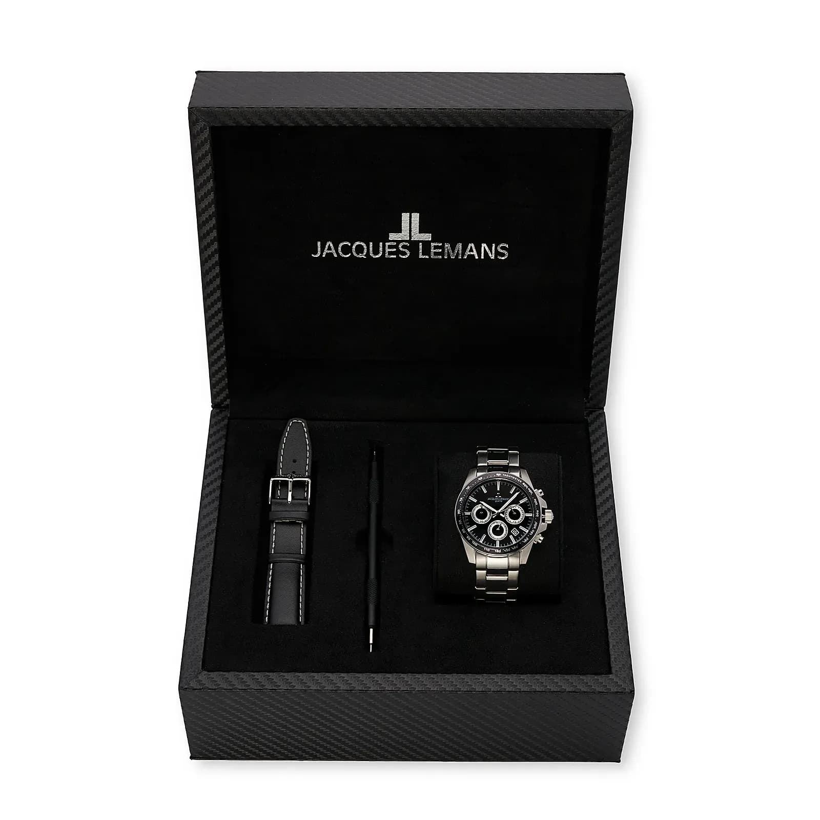Jacques Lemans Liverpool - klockset herr, stål/svart, 41 mm