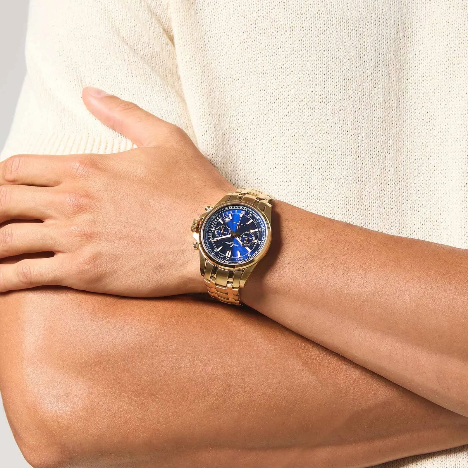 Jacques Lemans Liverpool - herrklocka guld/blå, 44mm 2