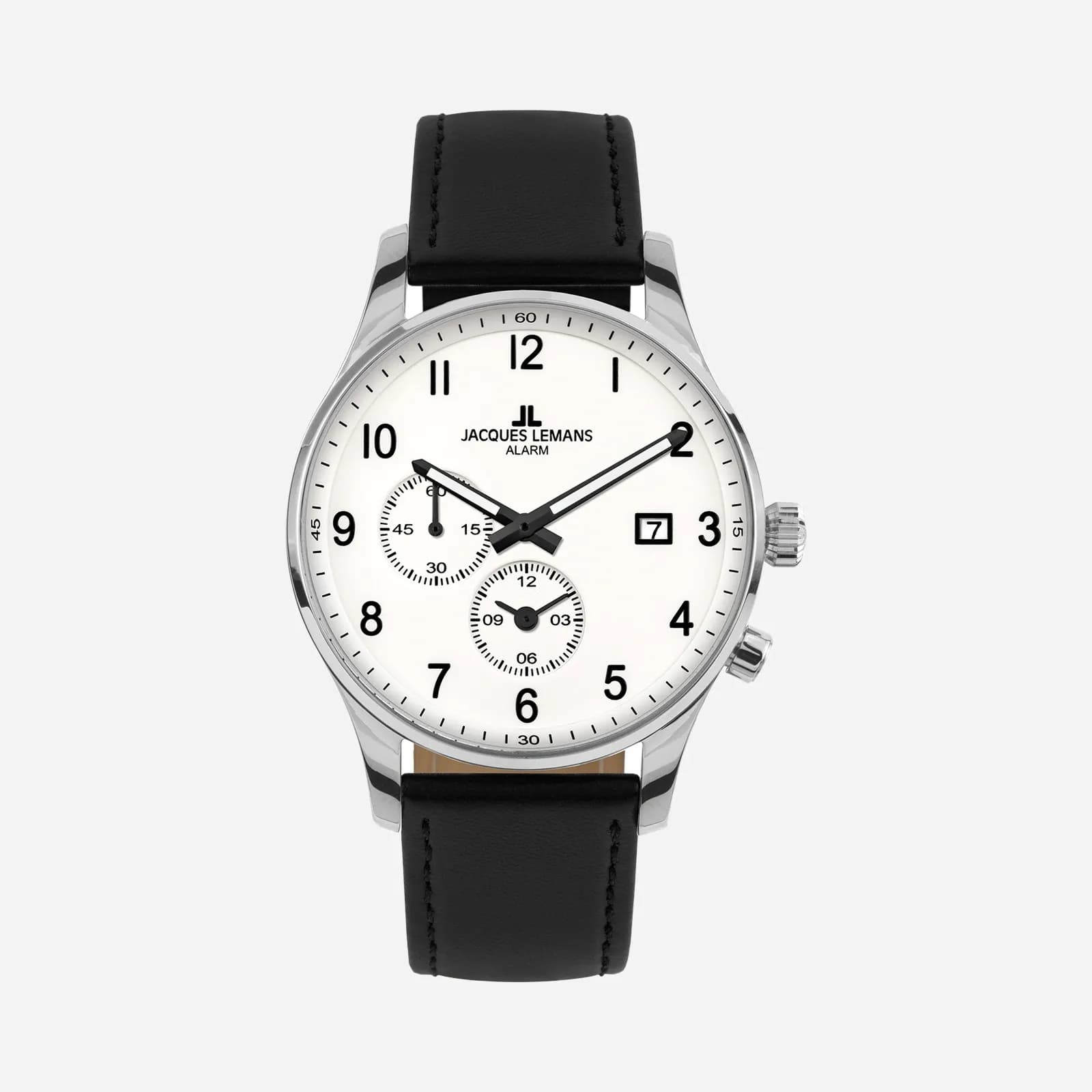 Jacques Lemans London herr vit/stål, läderband - 1-2125B