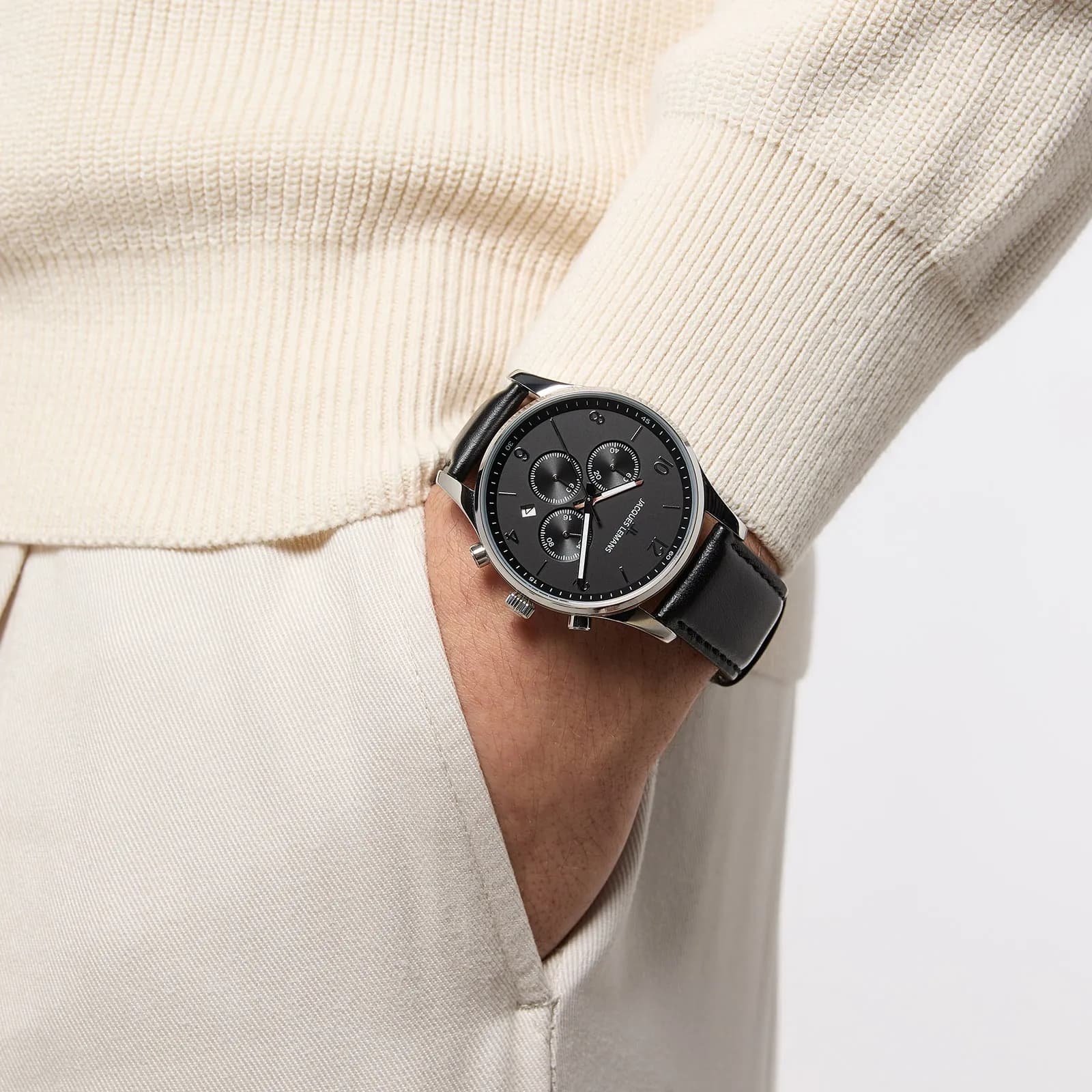 Jacques Lemans London - herrklocka, svart läder, 42mm 3