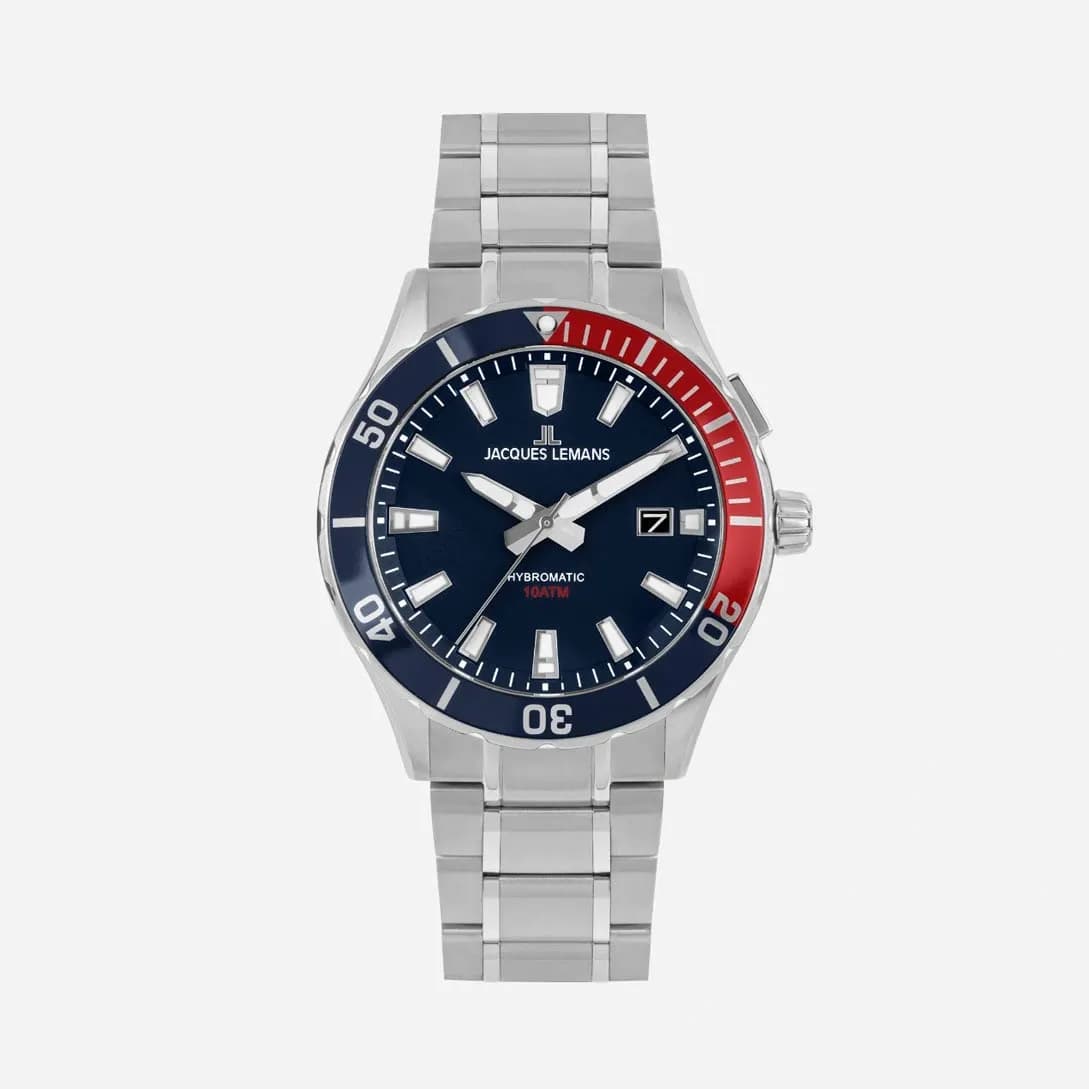 Jacques Lemans Hybromatic - herrklocka, stål/blå, 43mm