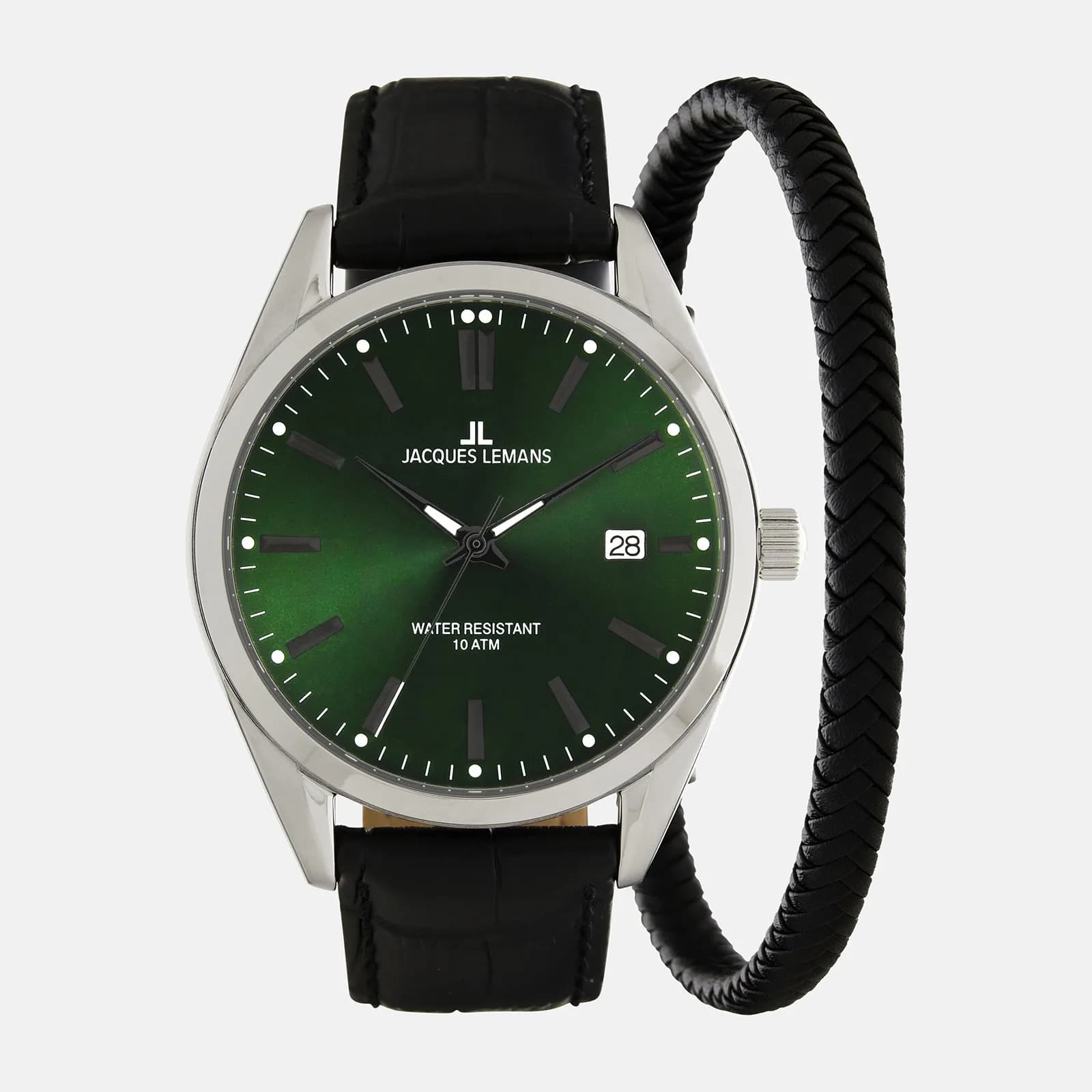 Jacques Lemans herrklocka - presentset, stål/grön, 43mm