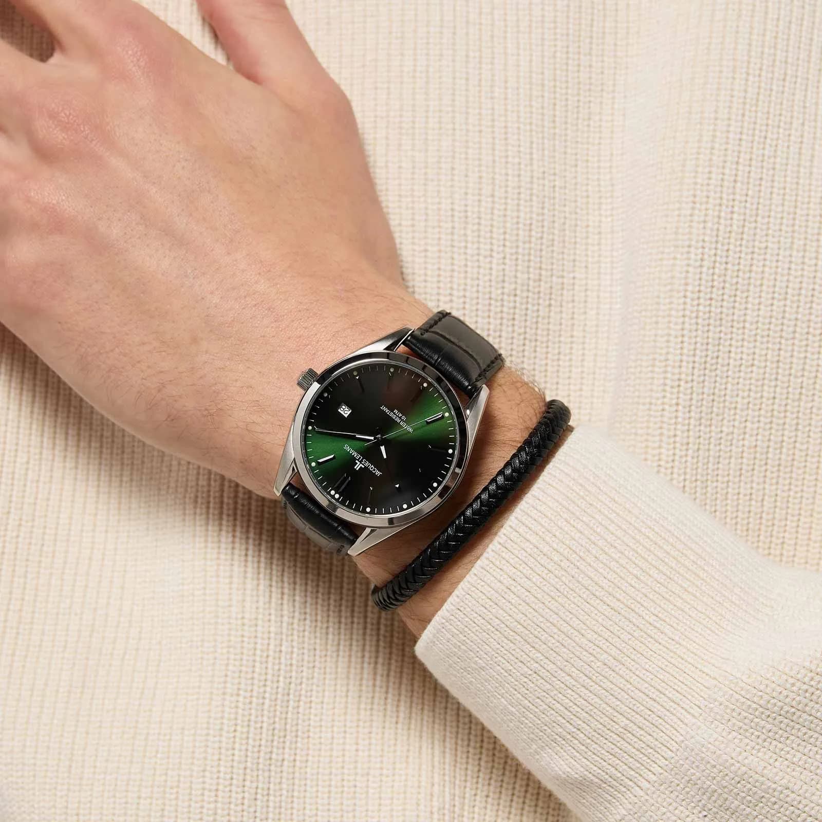 Jacques Lemans herrklocka - presentset, stål/grön, 43mm 4