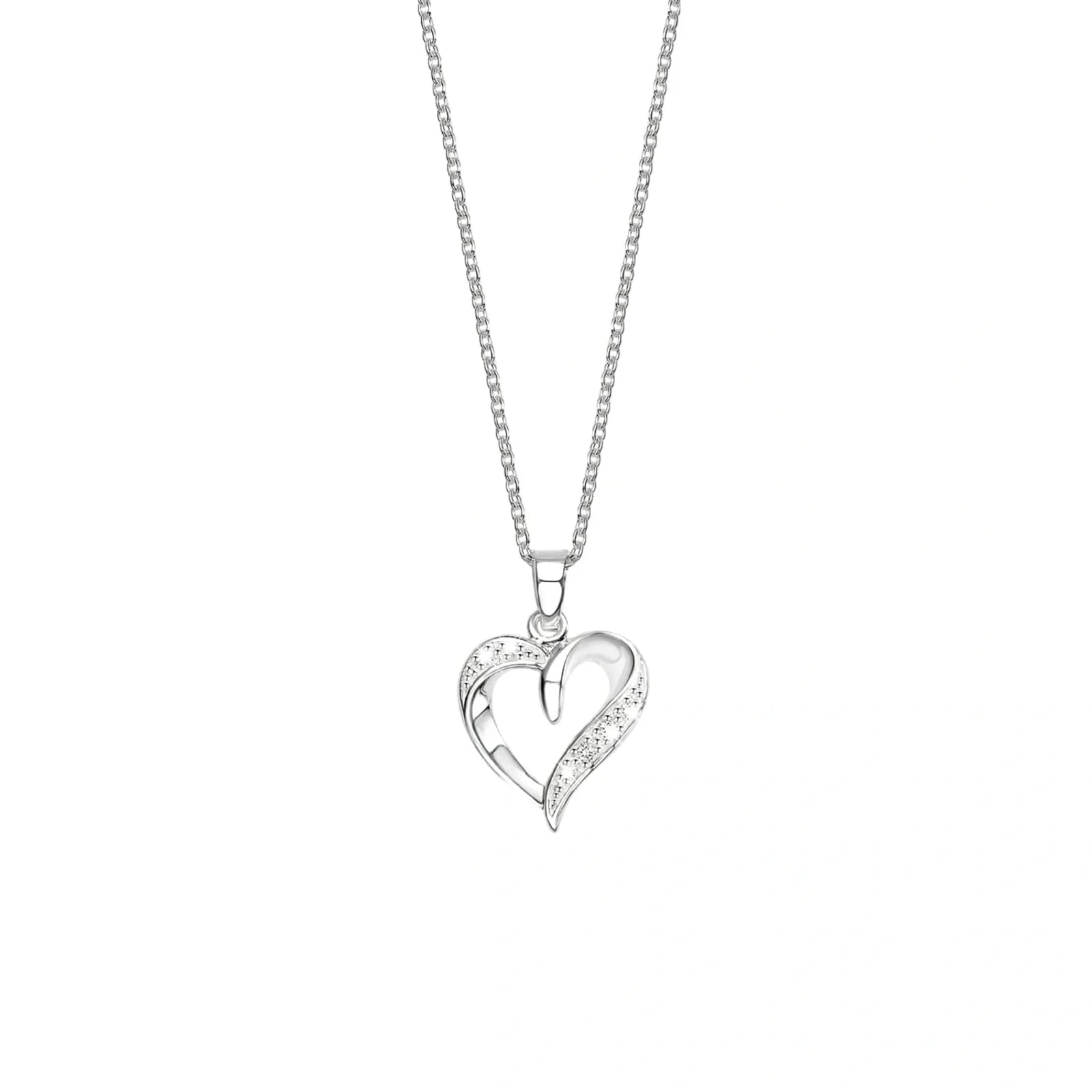 Halsband i rhodinerat silver - hjärta i Kubisk Zirkonia, 42+3 cm