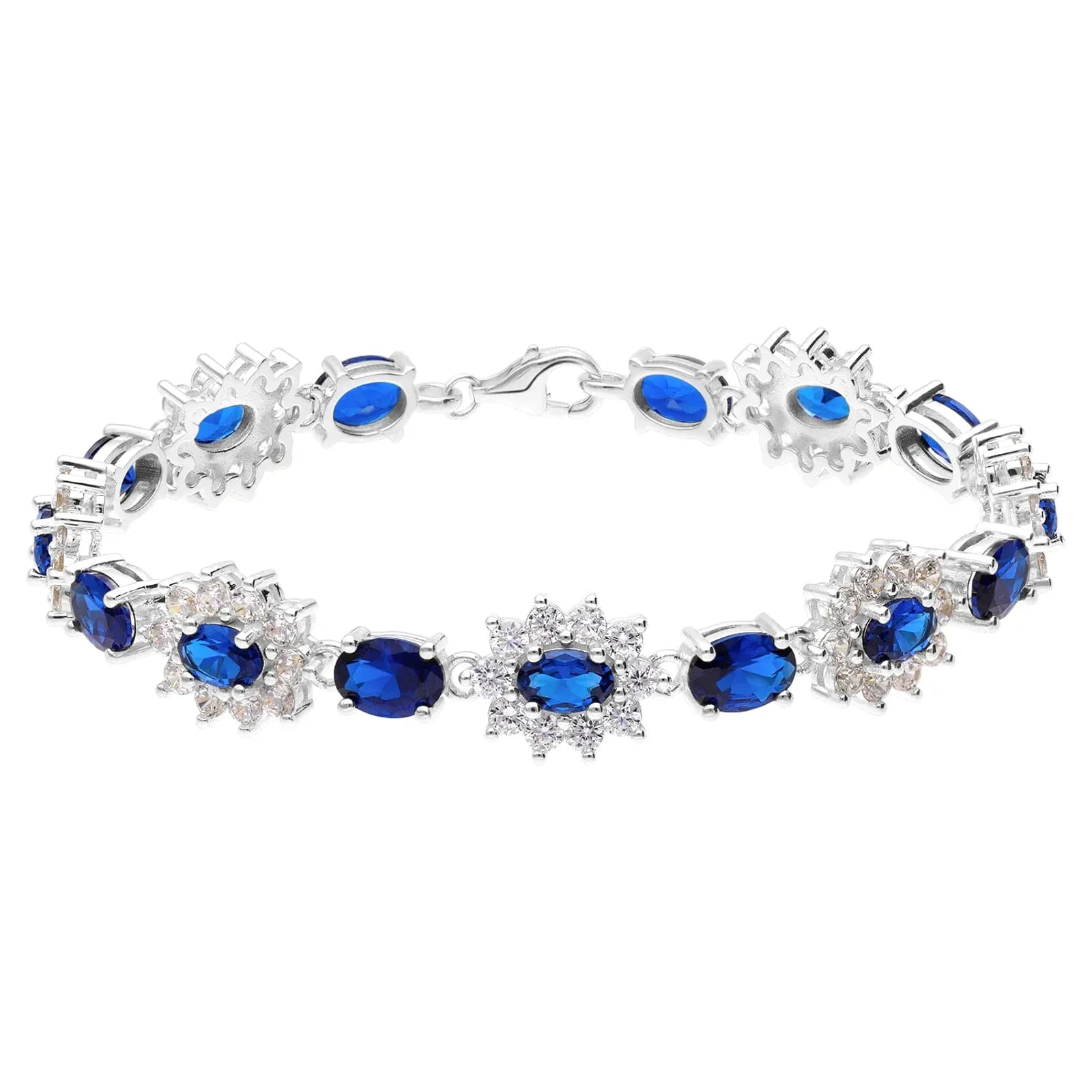 Armband i rhodinerat silver - blå/vita zirkonier
