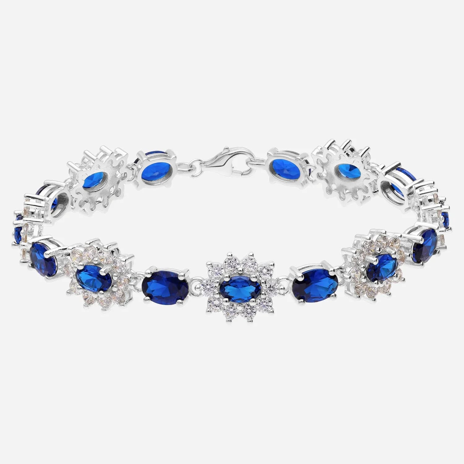Armband i rhodinerat silver - blå/vita zirkonier