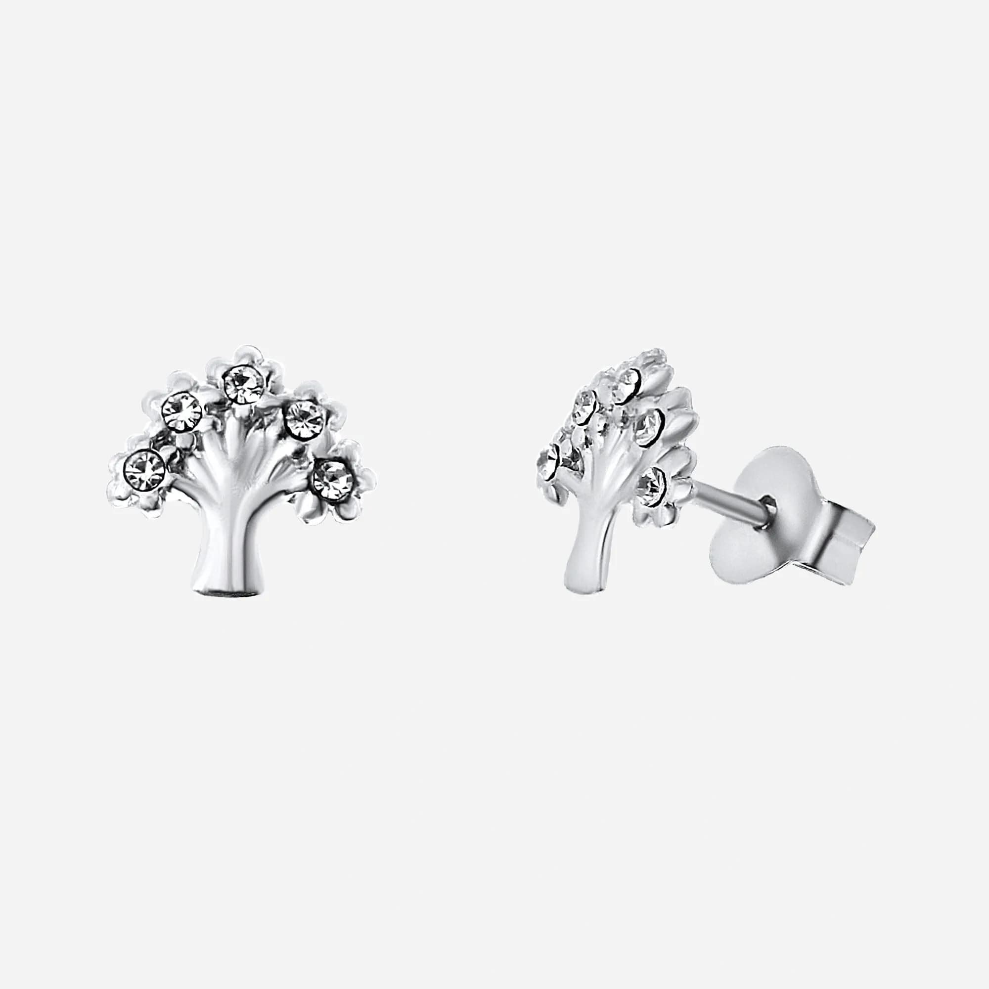 Örhängen i rhodinerat silver - livets träd med kristaller 8 mm