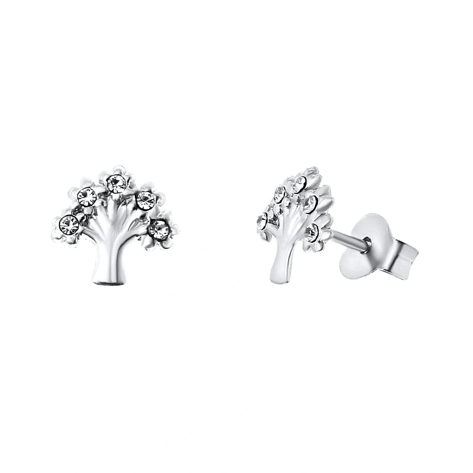 Örhängen i rhodinerat silver - livets träd med kristaller 8 mm