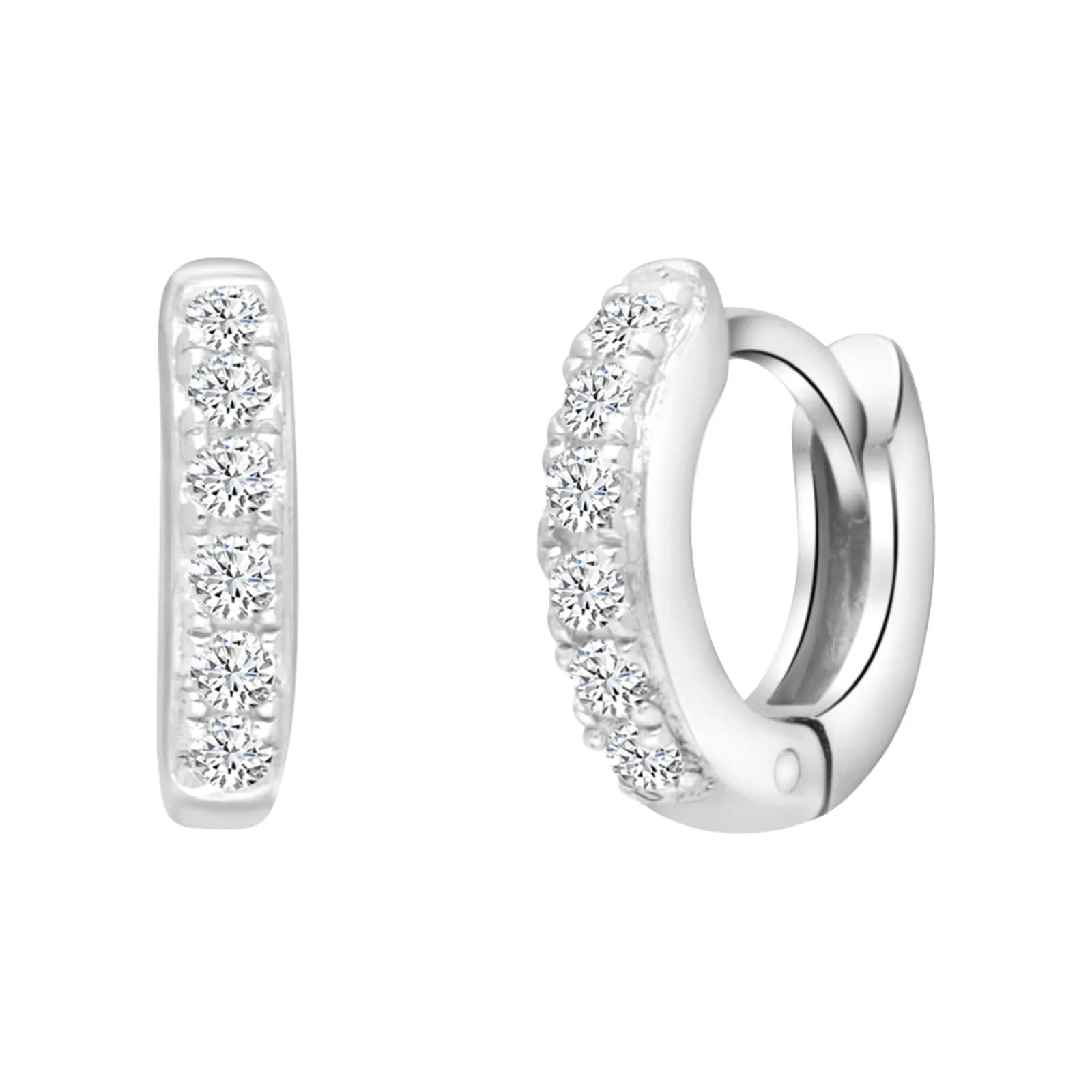 Rhodiumpläterade silverörhängen, creoler med kubisk zirkonia - 10 mm