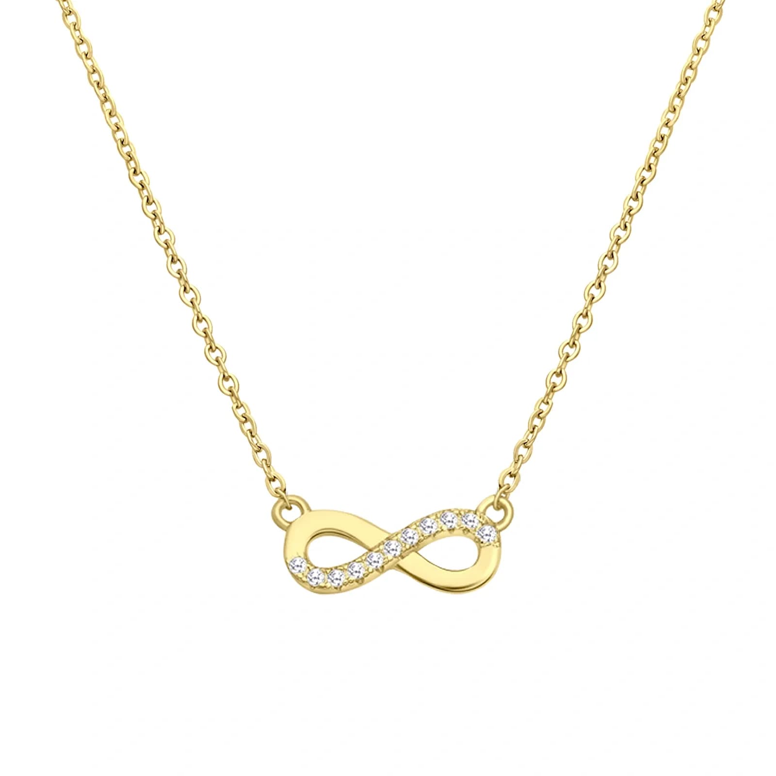 Guldpläterat silverhalsband för dam, evighetssymbol med kubisk zirkonia – 40+2 cm