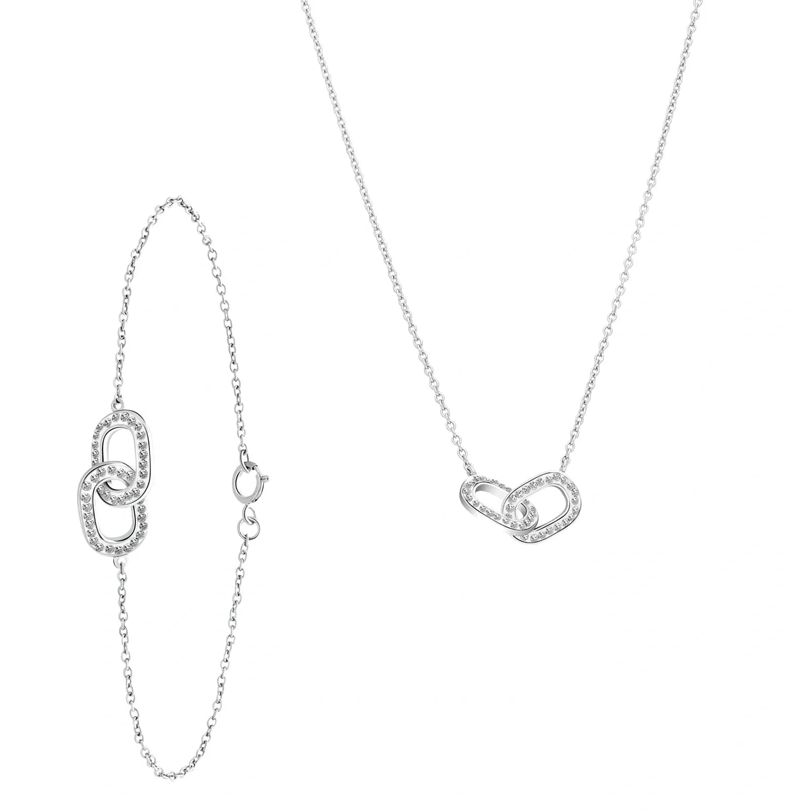 Set i rhodinerat silver -halsband och armband med oändlighetssymbol
