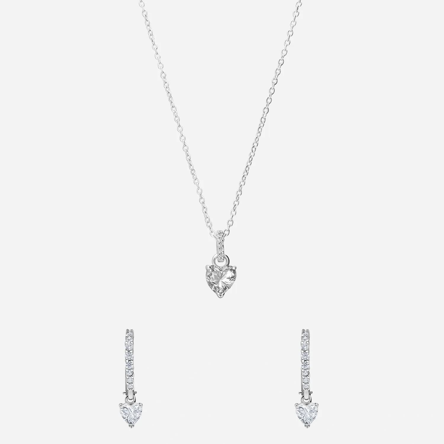 Set i rhodinerat silver, halsband och örhängen med hjärtan