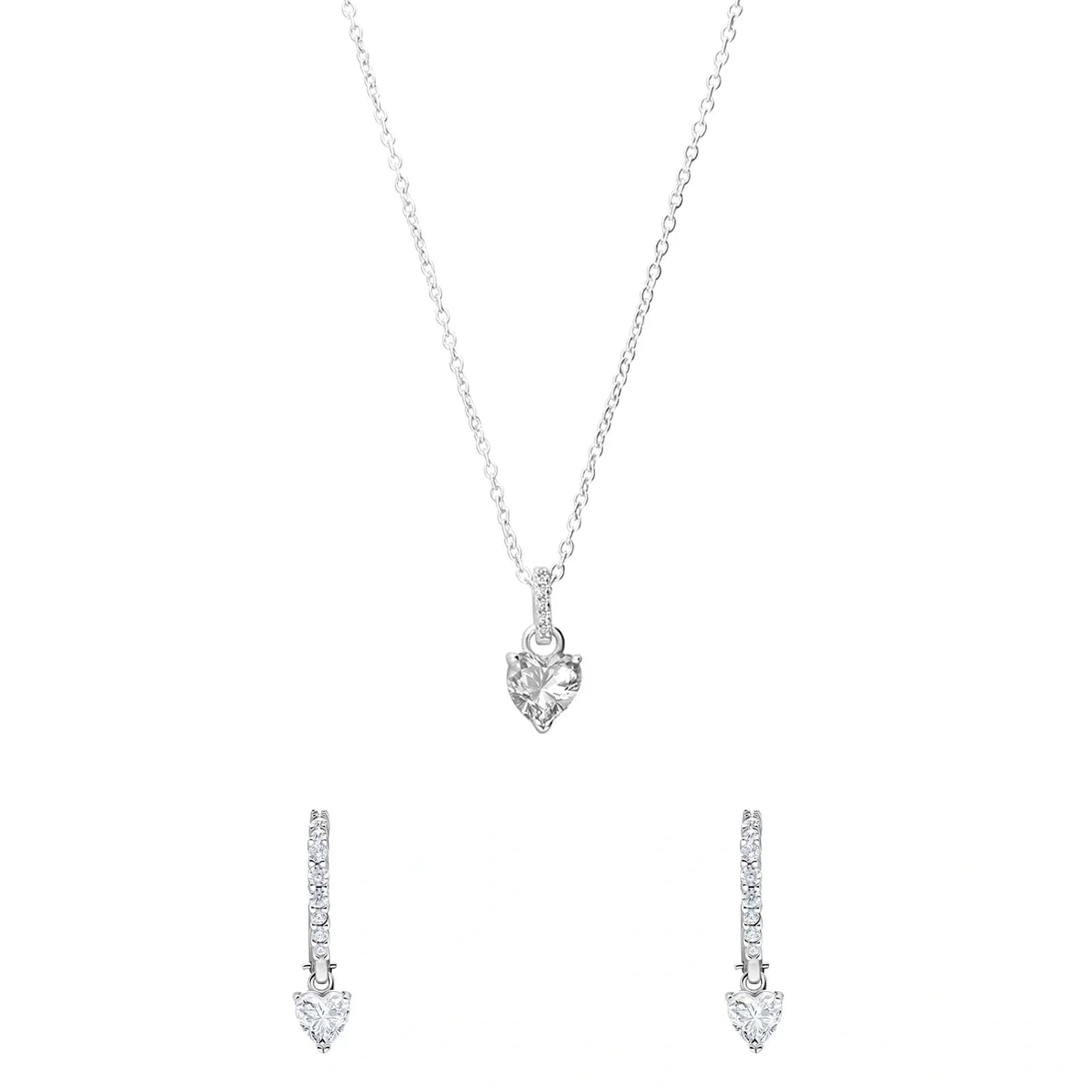 Set i rhodinerat silver, halsband och örhängen med hjärtan