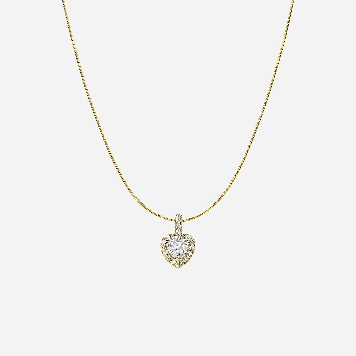 Halsband i guldpläterat silver - hjärta halo med Kubisk Zirkonia 45 cm