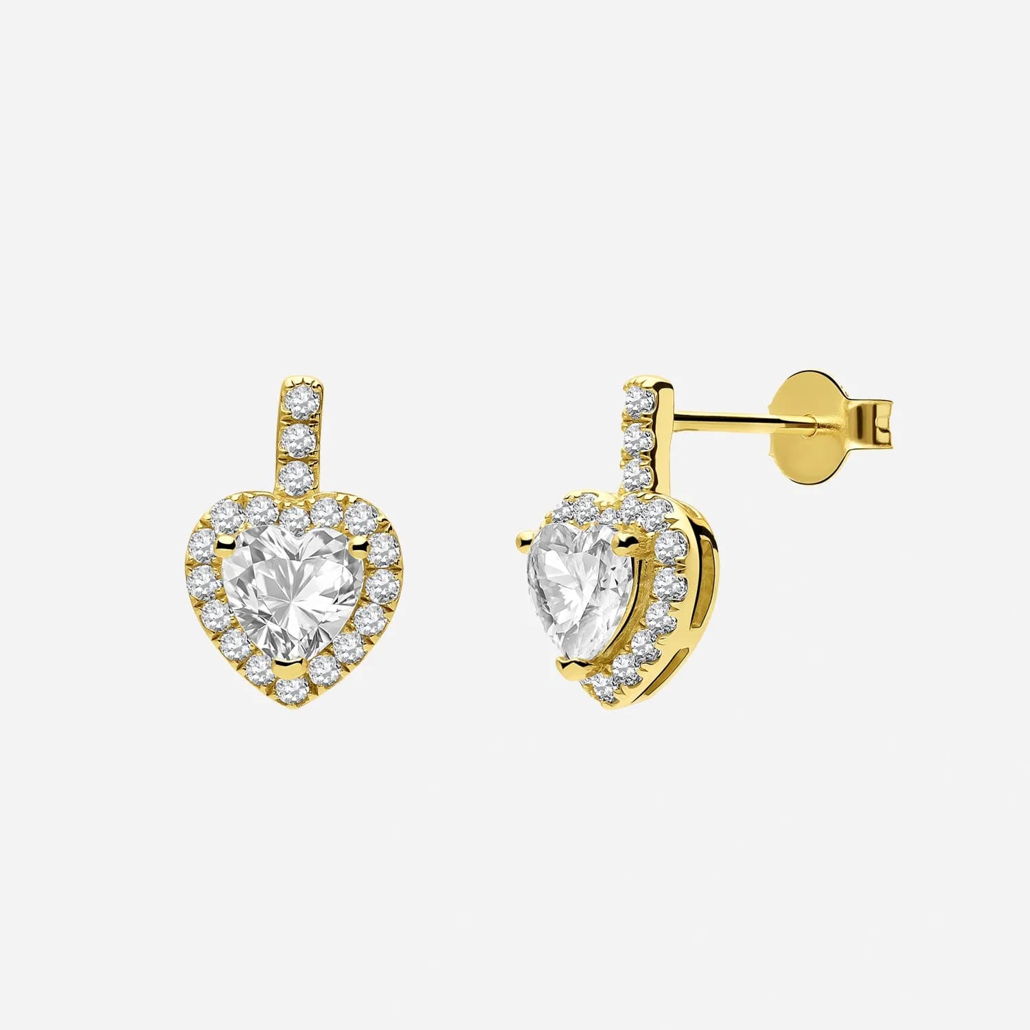 Örhängen i guldpläterat silver - hjärta halo med Kubisk Zirkonia 14,3 mm