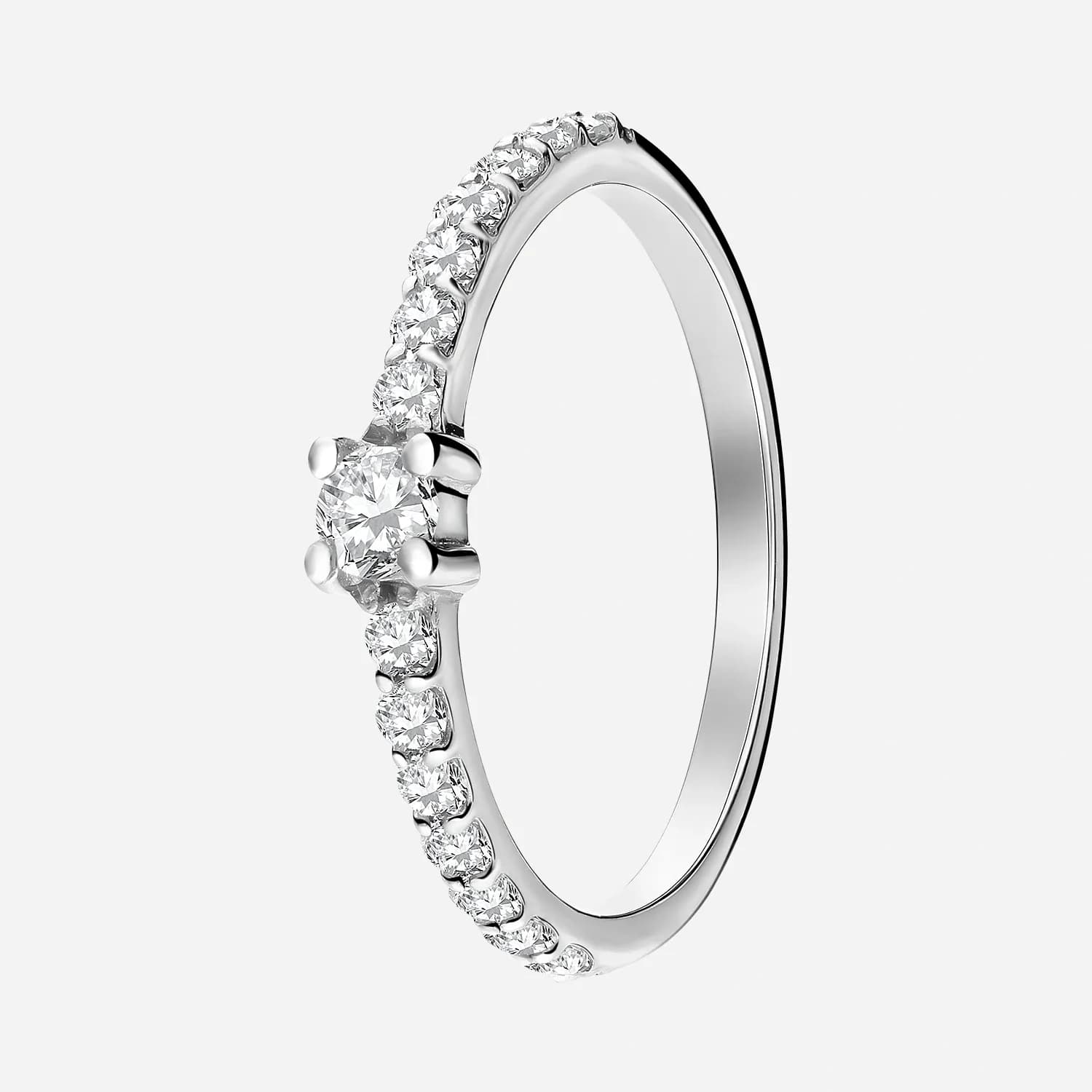 Rhodinerad silverring, solitär med sidostenar - 16