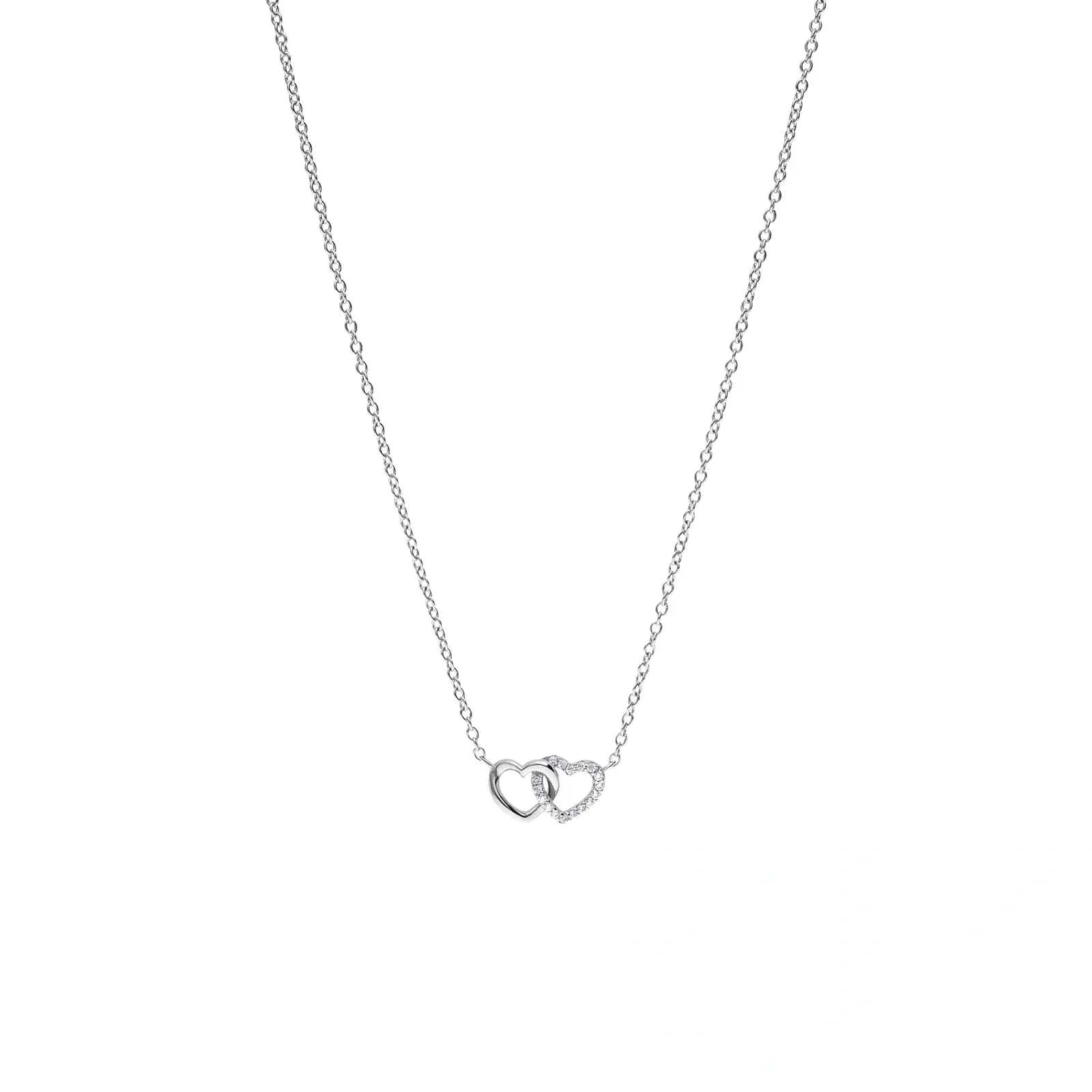 Rhodinerat silverhalsband med sammanlänkade hjärtan - 42+3 cm.