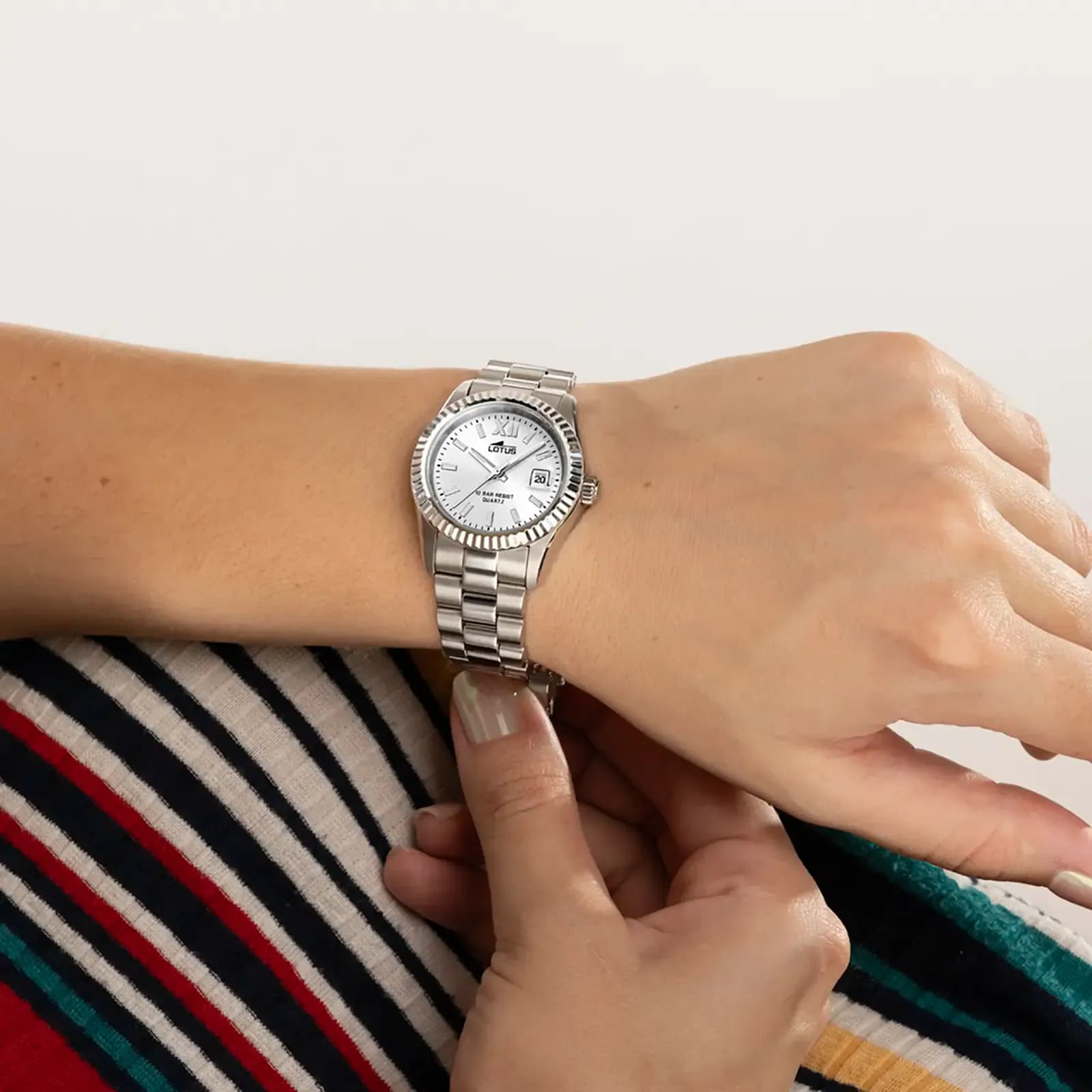 Lotus damklocka - datum, stål/vit, 10ATM, 17mm 3