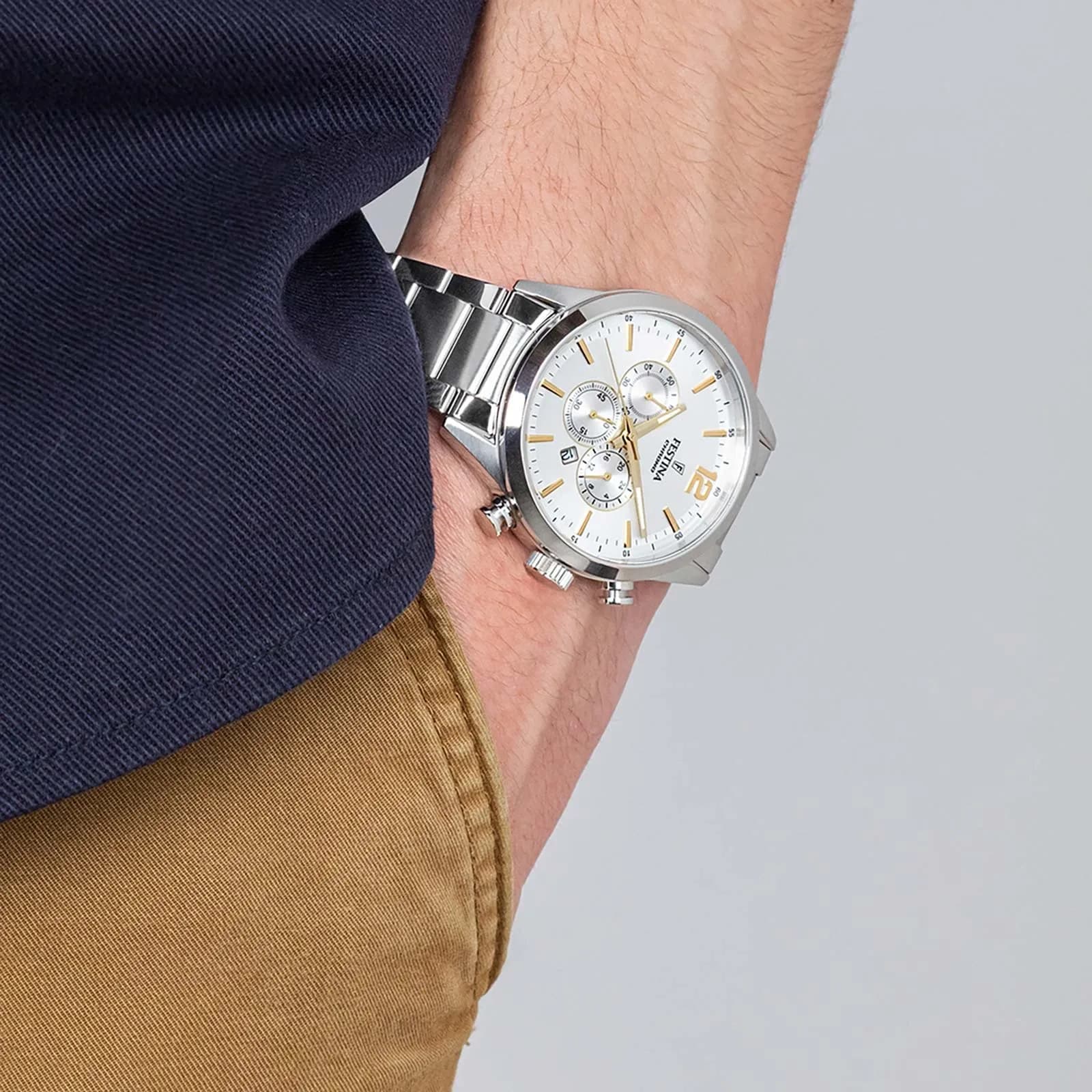 Festina Timeless Chrono herrklocka vit/stål, metallband - F20343/1 3