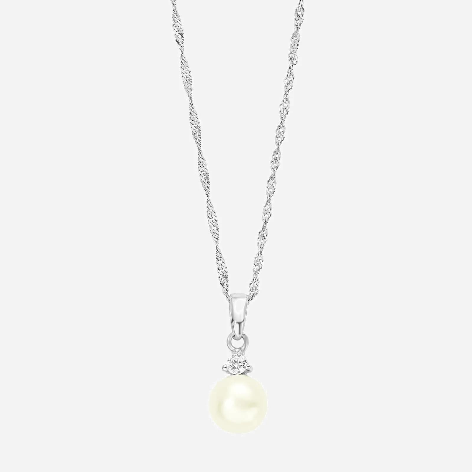 Silverhalsband, singaporekedja med sötvattenspärla - 42 cm