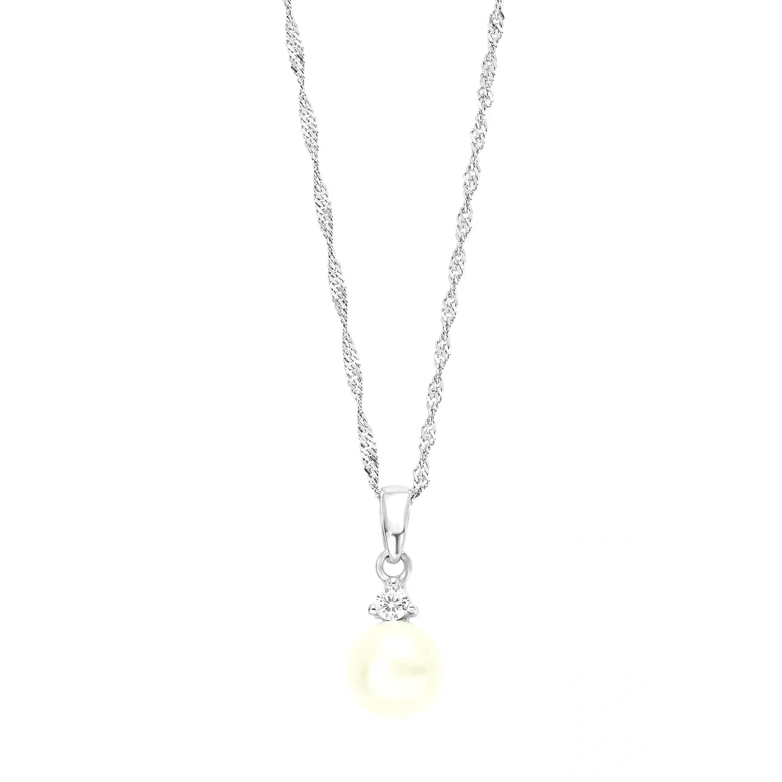 Silverhalsband, singaporekedja med sötvattenspärla - 42 cm