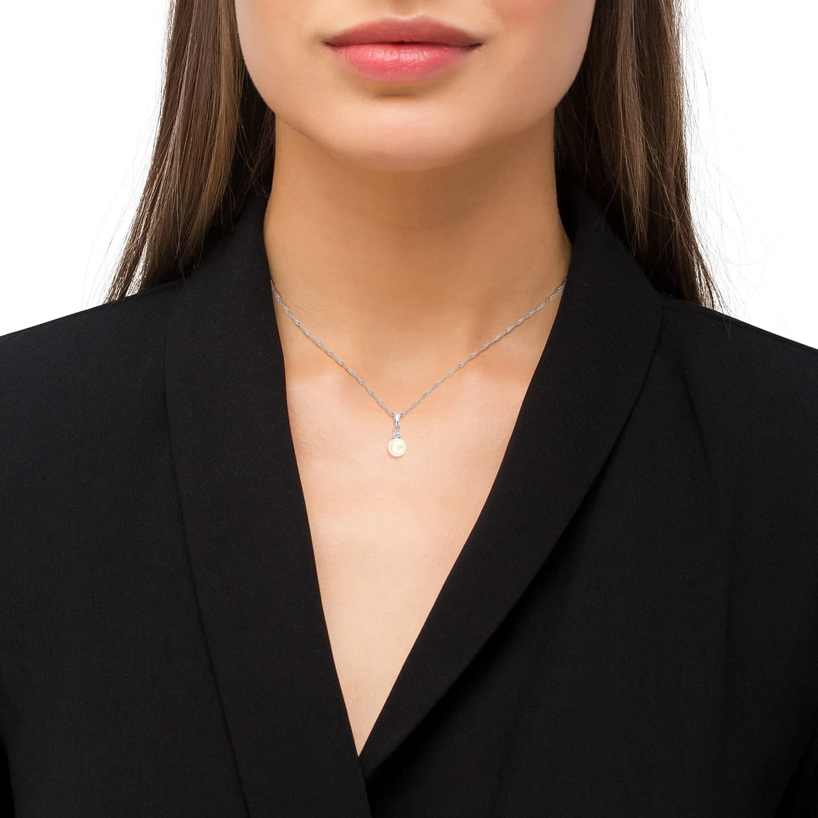 Silverhalsband, singaporekedja med sötvattenspärla - 42 cm 2