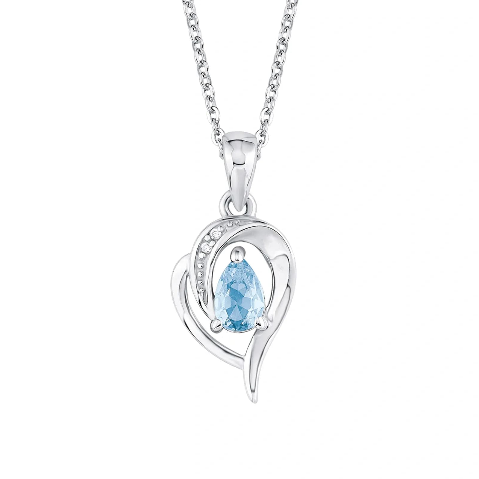 Silverhalsband, droppe med blå sten - 45 cm