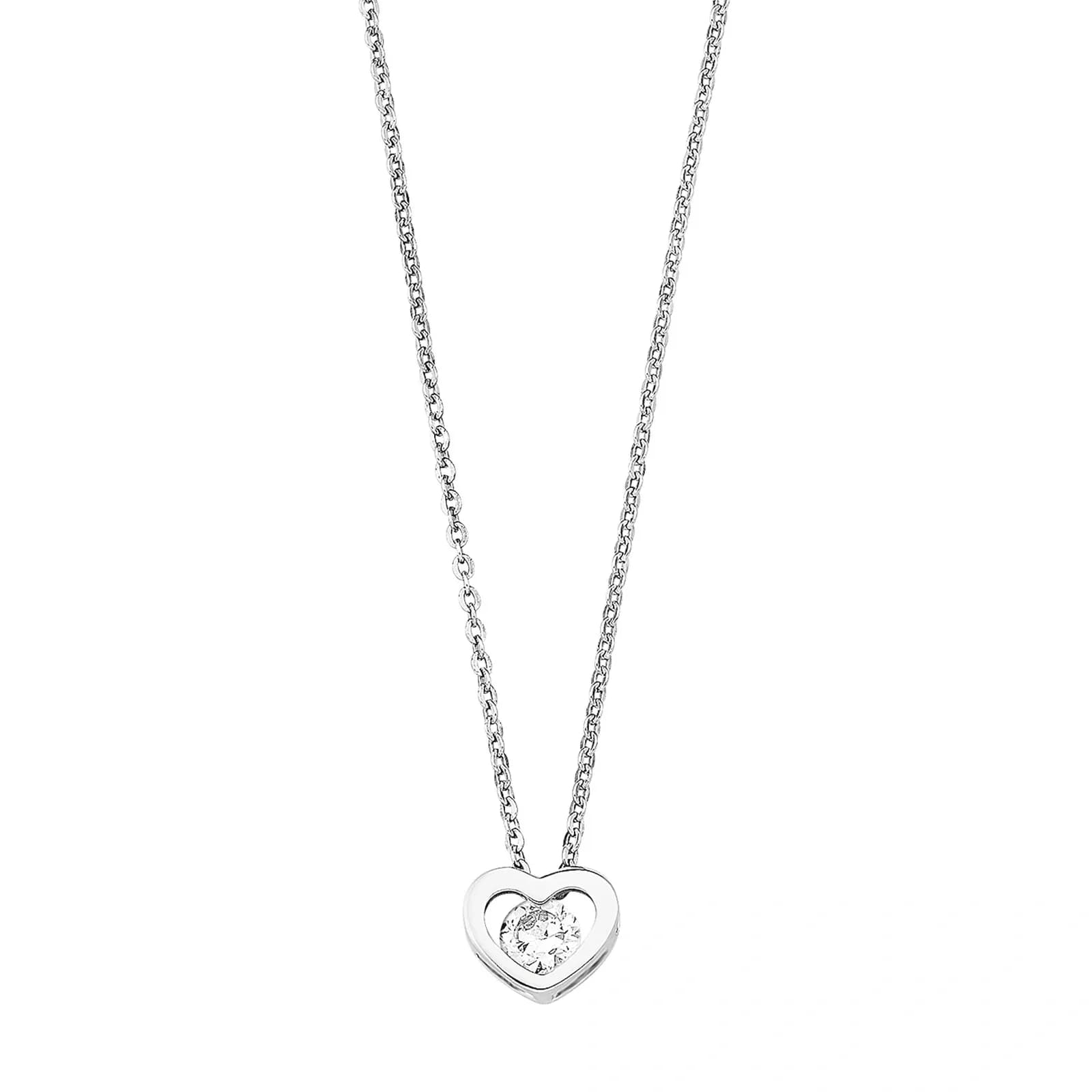 Silverhalsband, hjärta med vit sten - 42 cm