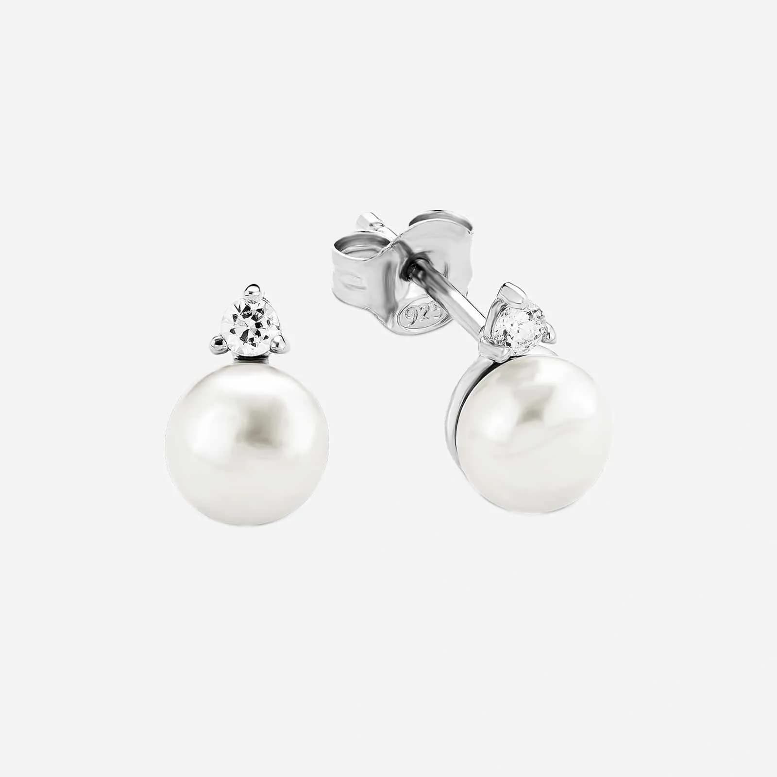 Silverörhängen, studs sötvattenpärlor - 10 mm