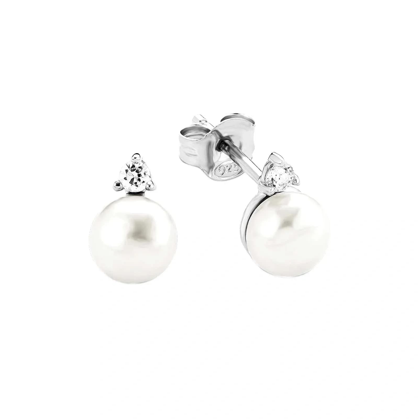 Silverörhängen, studs sötvattenpärlor - 10 mm