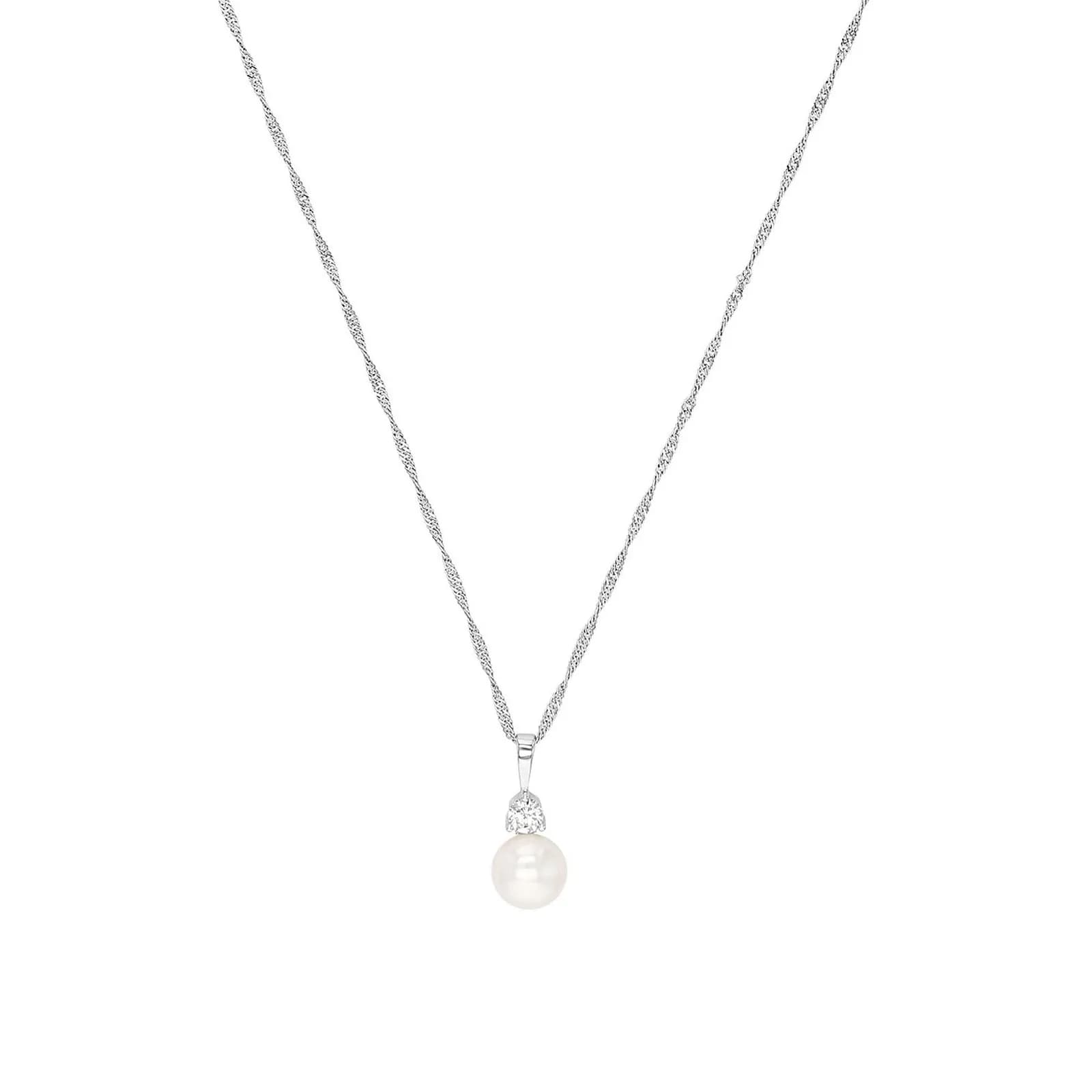 Silverhalsband, cirkel med vita stenar - 45 cm