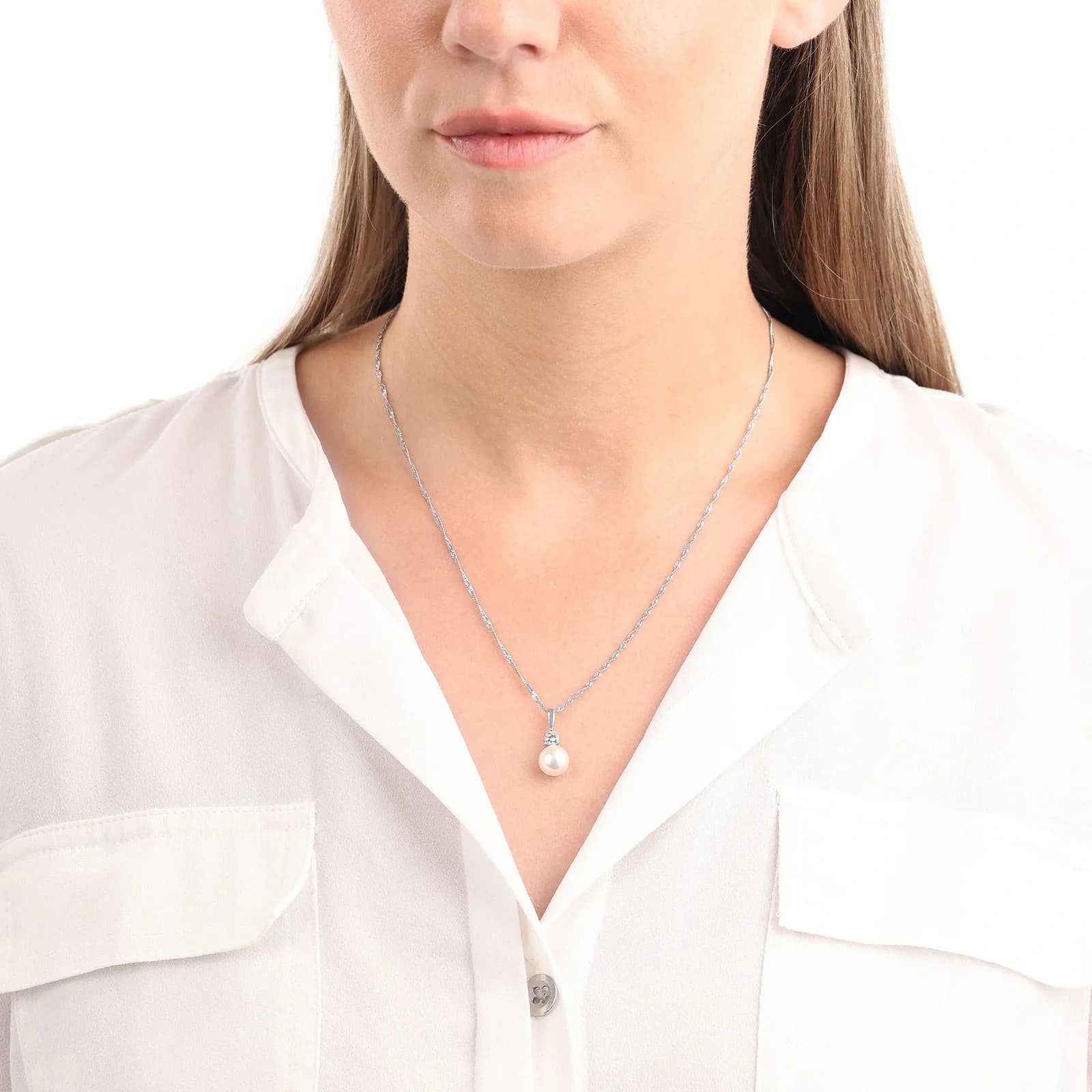Silverhalsband, cirkel med vita stenar - 45 cm 4