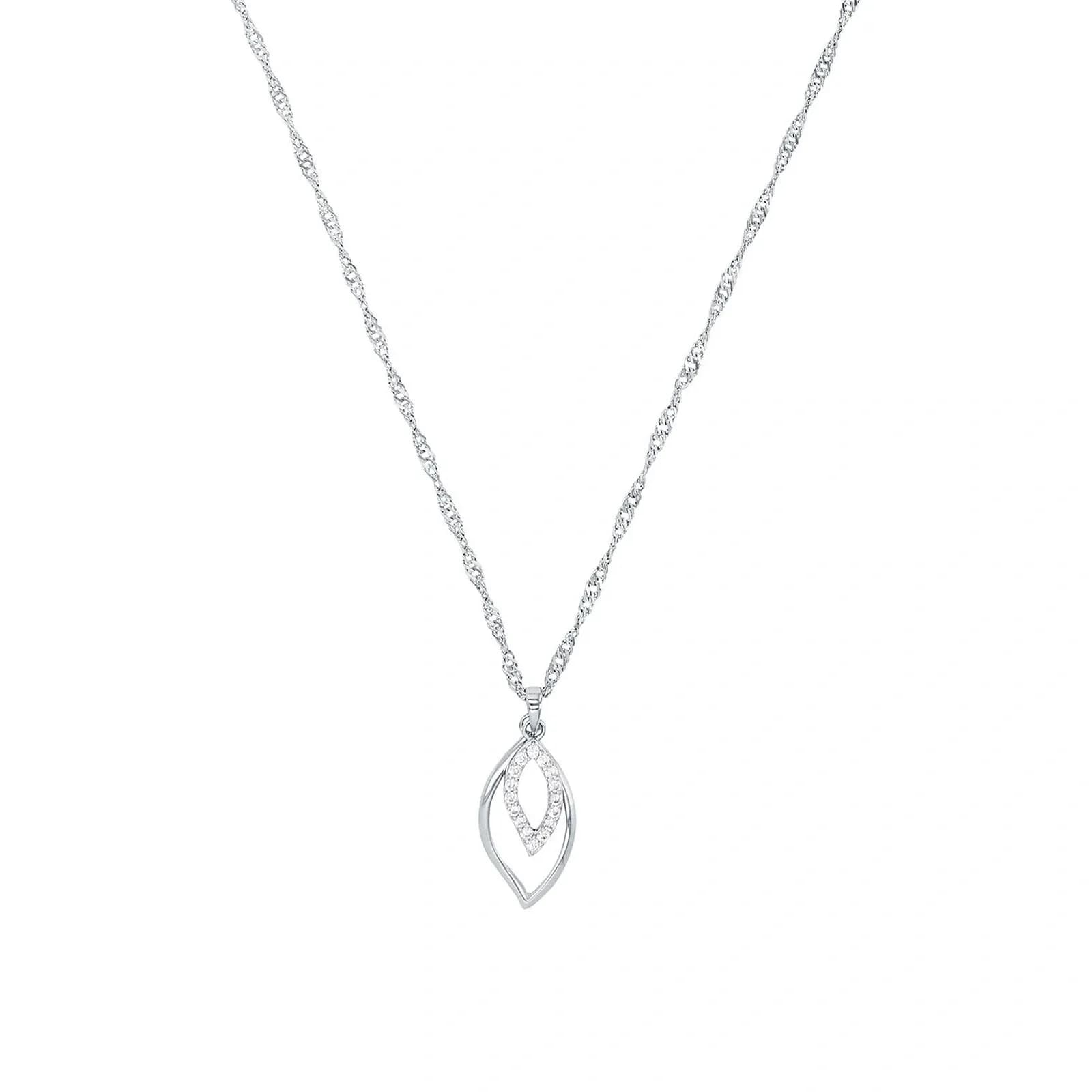 Silverhalsband, droppe med vita stenar - 45 cm
