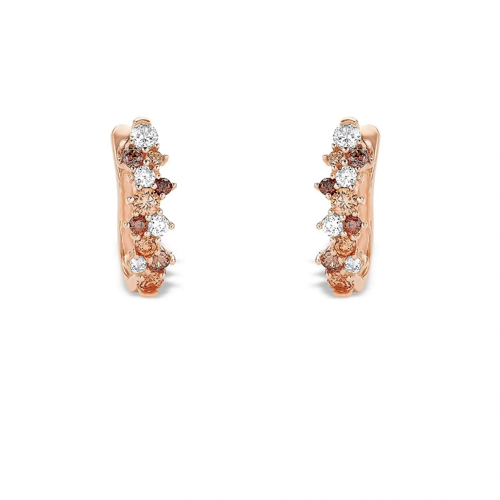 Rosegoldpläterade silverörhängen, creoler med bruna och vita stenar - 17 mm 2