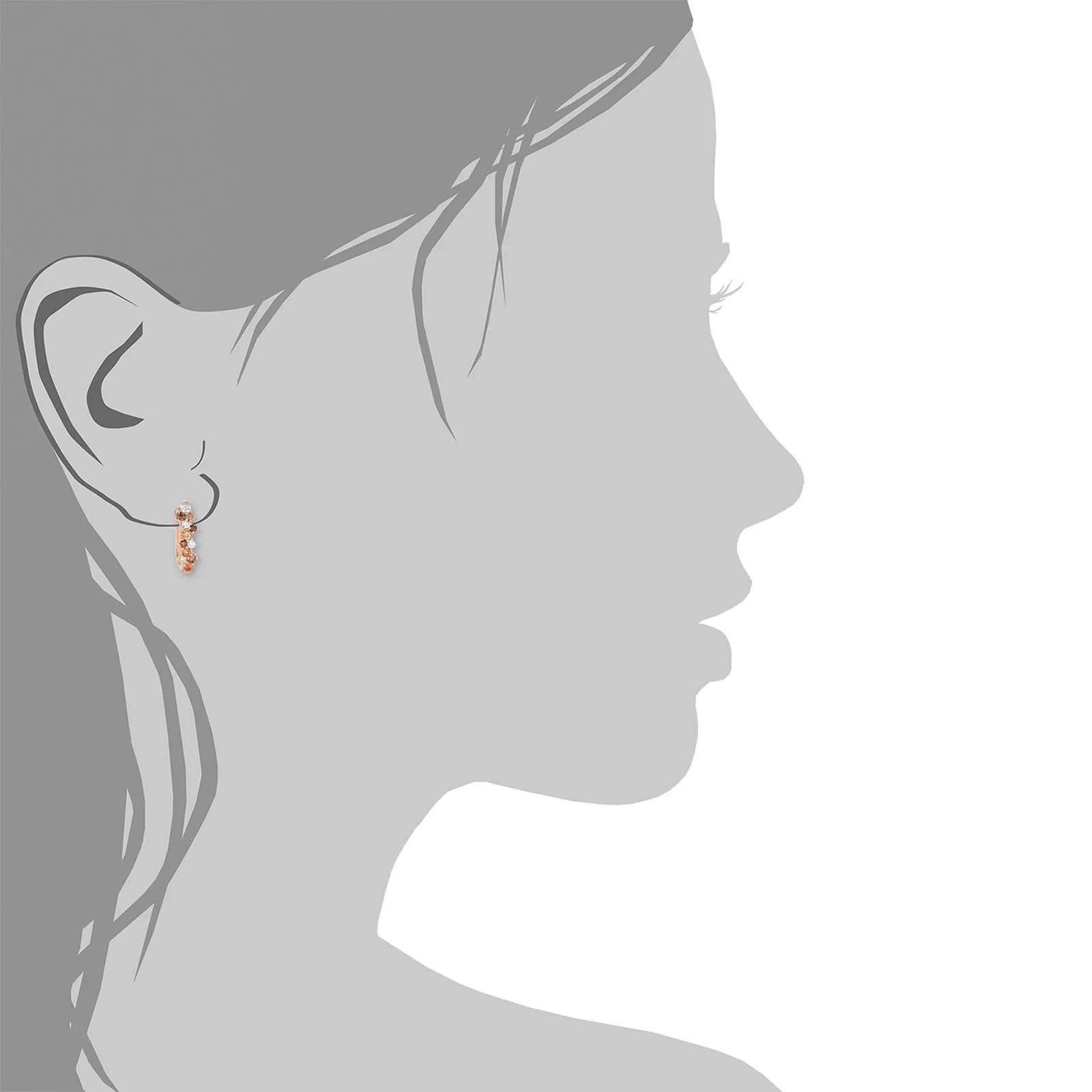 Rosegoldpläterade silverörhängen, creoler med bruna och vita stenar - 17 mm 3