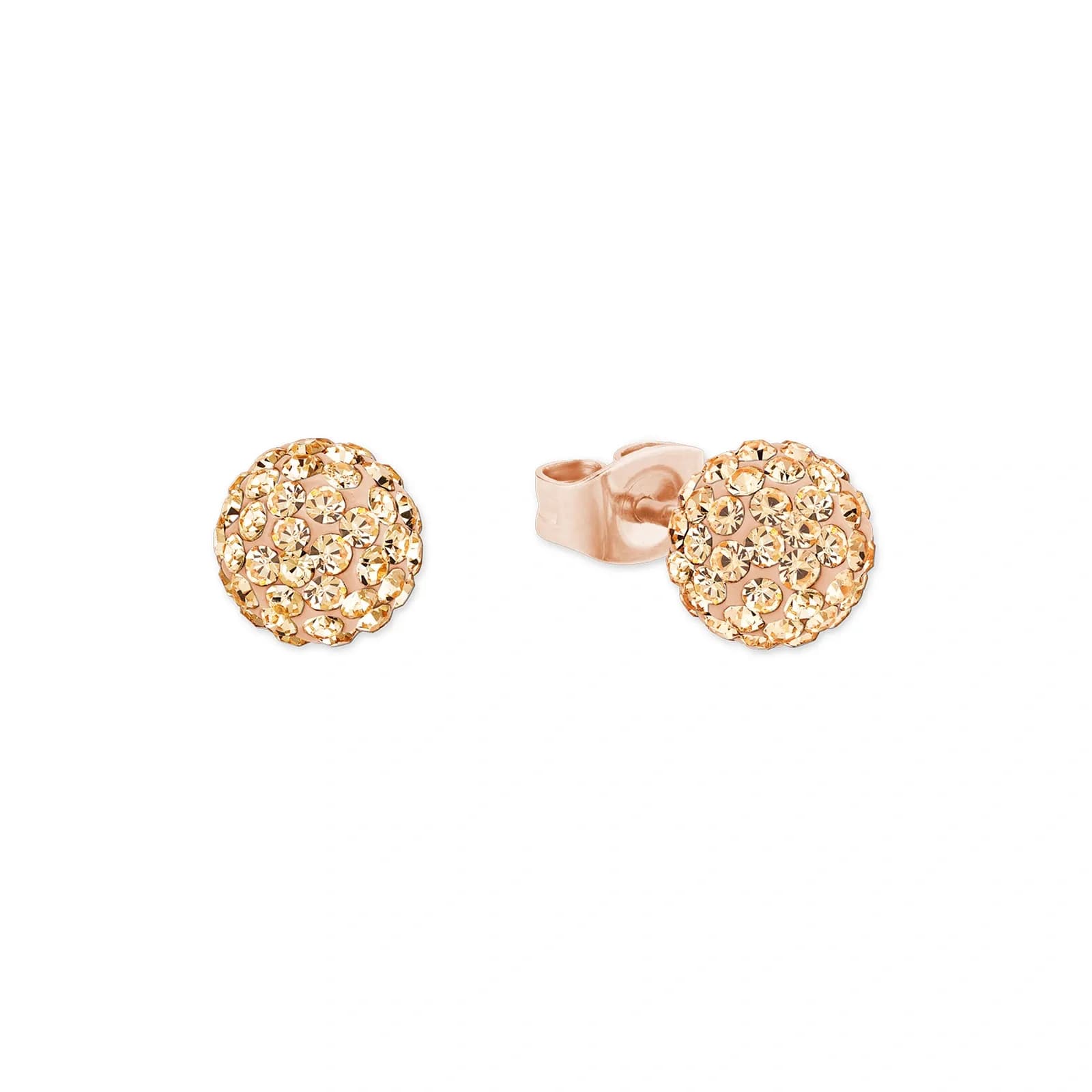 Guldpläterade silverörhängen, studs runda champagnefärgade stenar - 8 mm