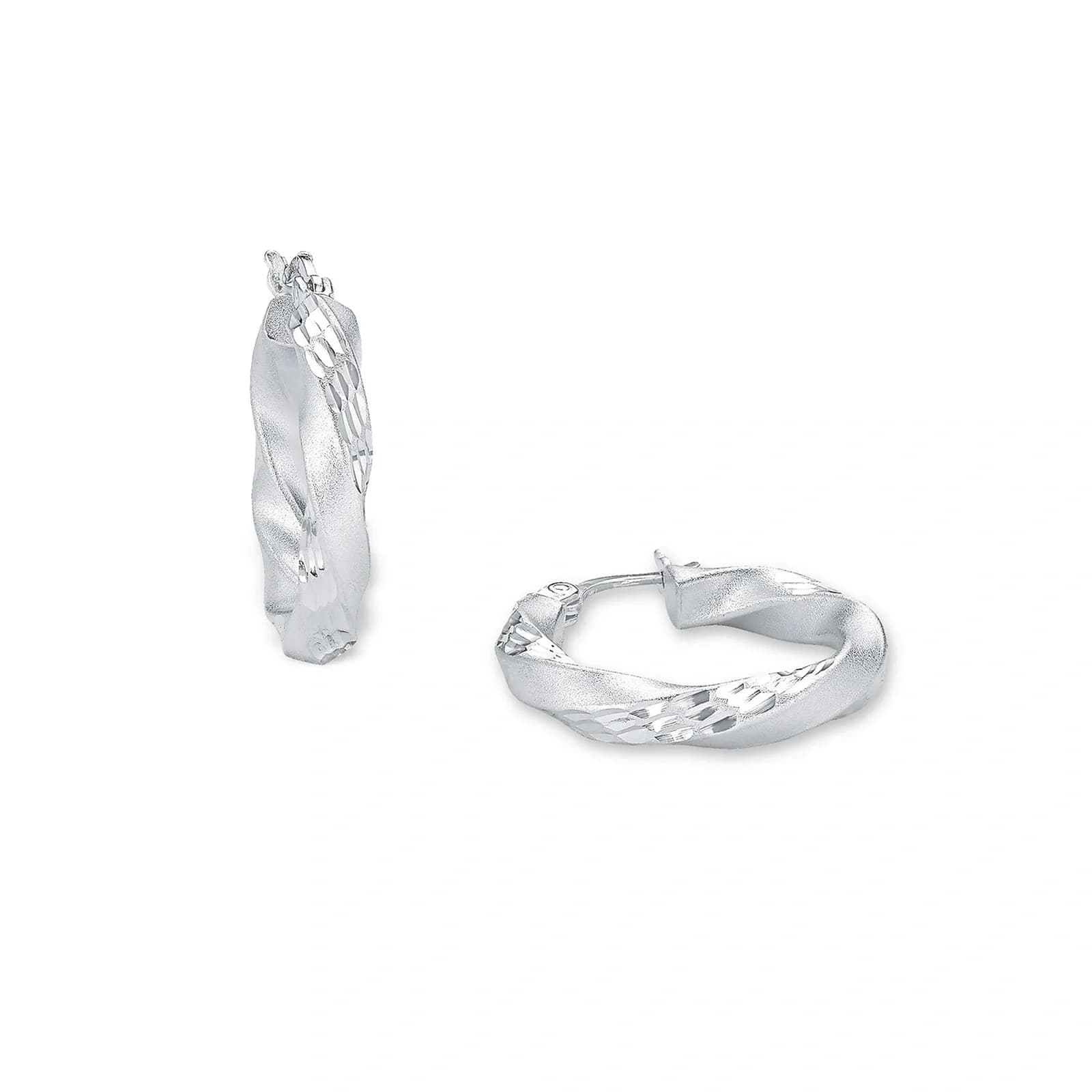 Silverörhängen, vridna creoler med mönster - 22 mm