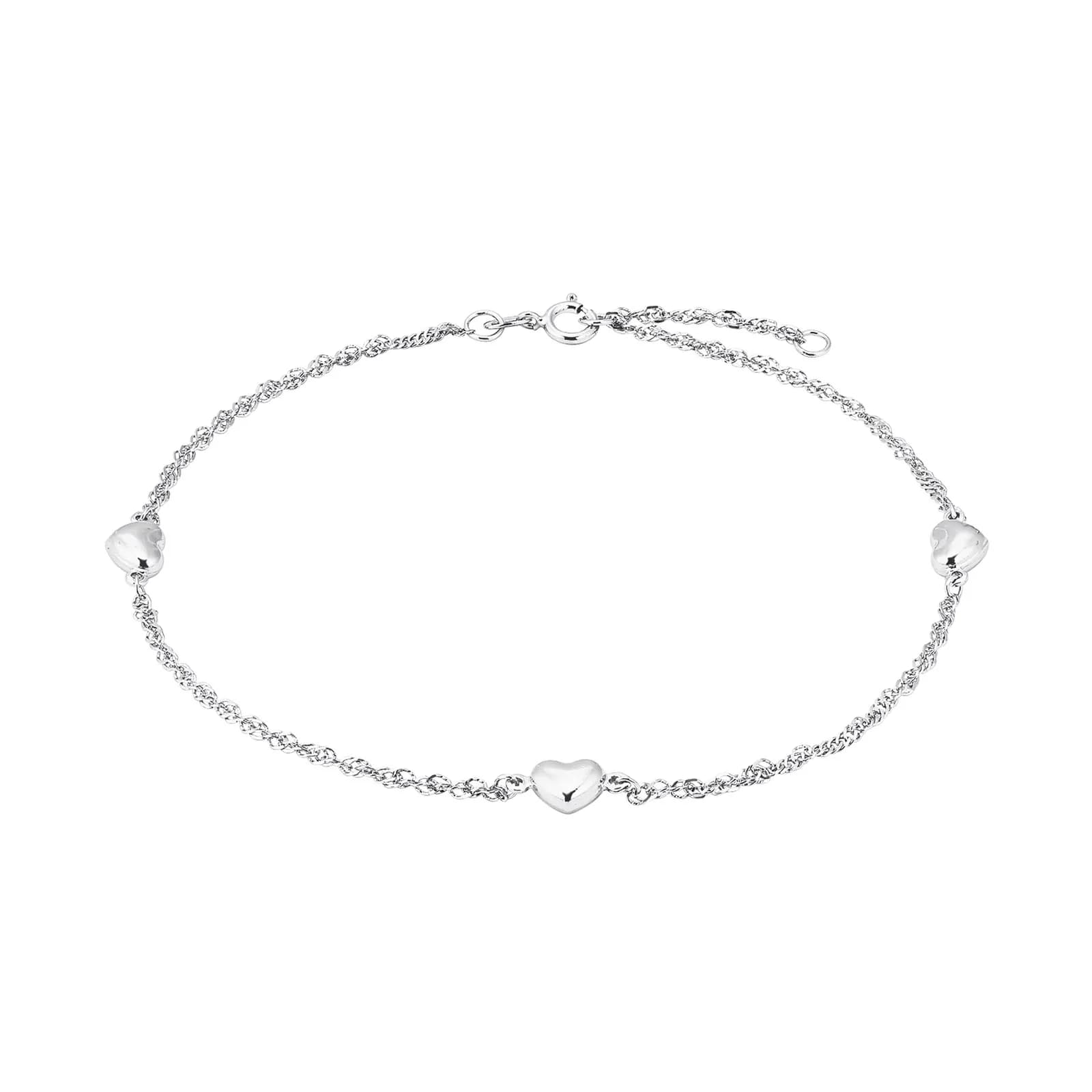 Fotlänk i äkta silver - hjärtan, 23-25 cm