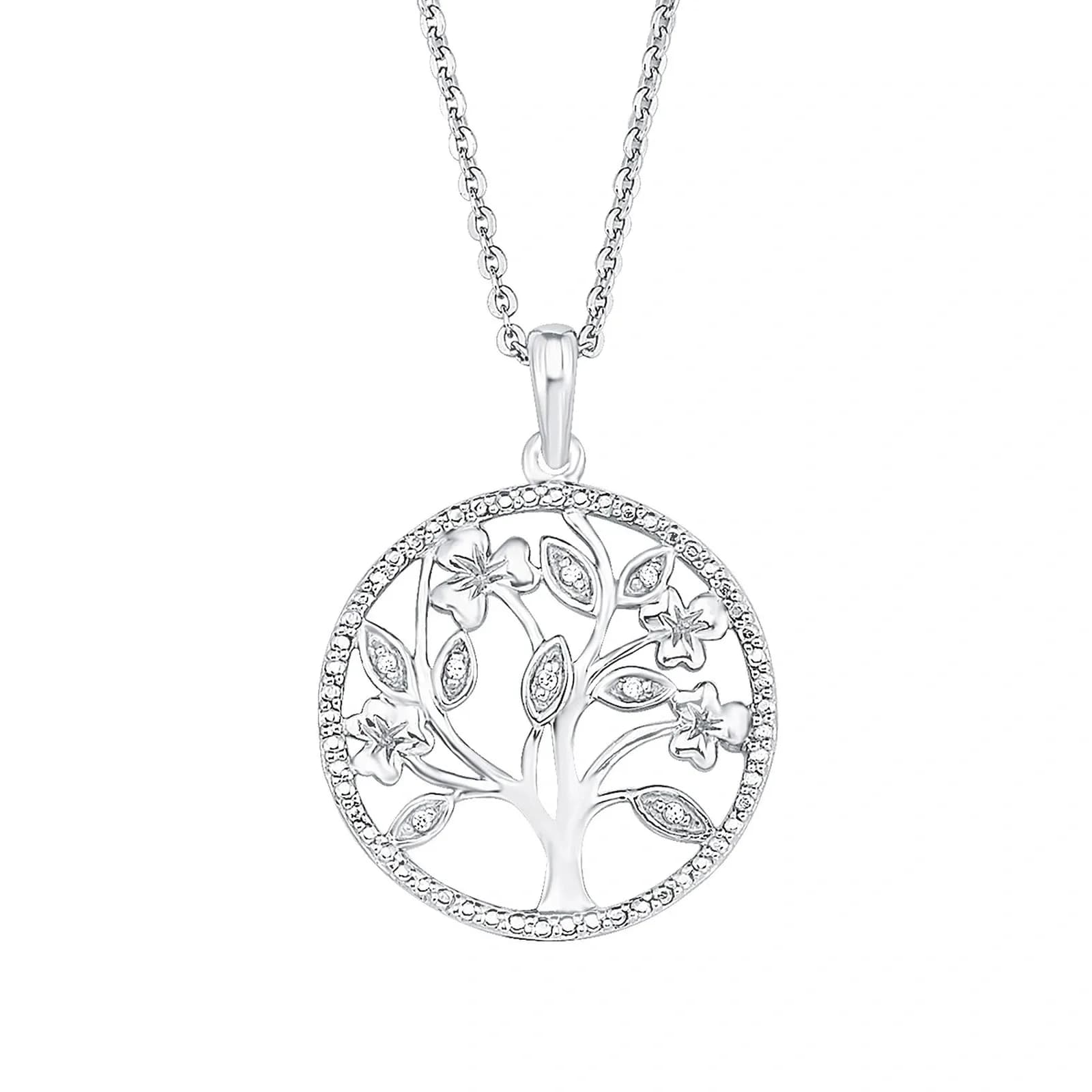 Silverhalsband, Livets Träd med vita stenar - 45 cm