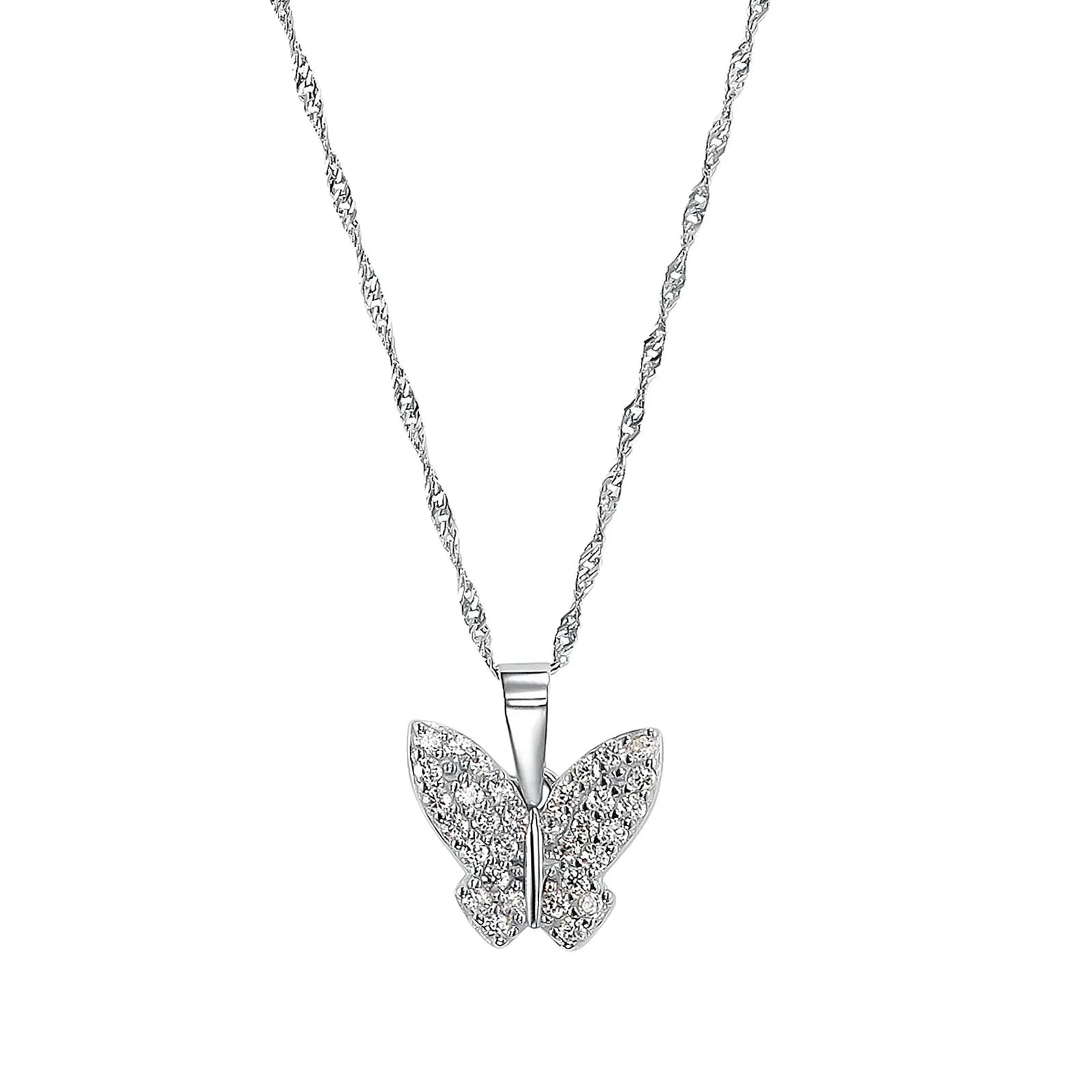 Silverhalsband, berlock fjäril - 42 cm
