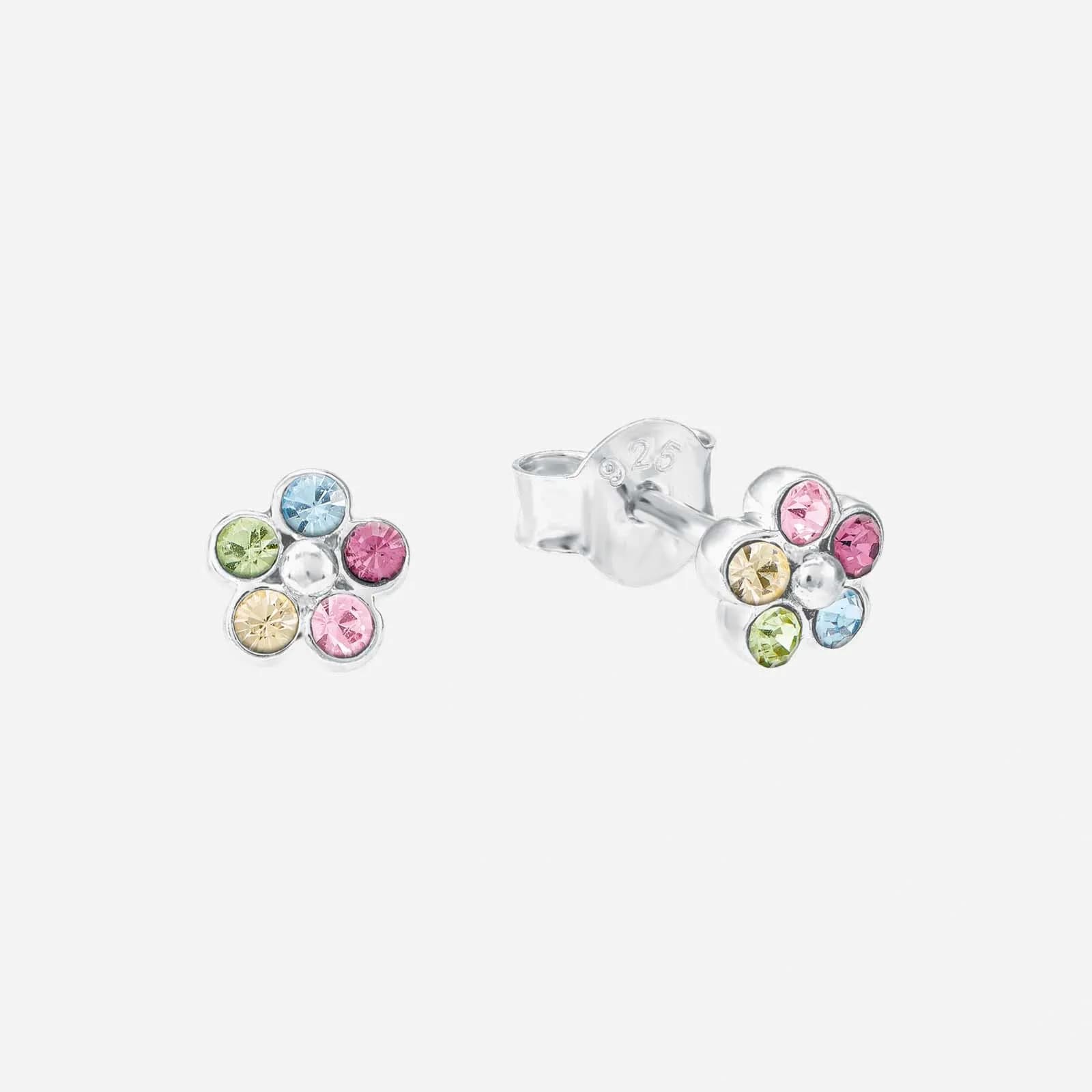 Silverörhängen, studs blomma med flerfärgade stenar - 5 mm
