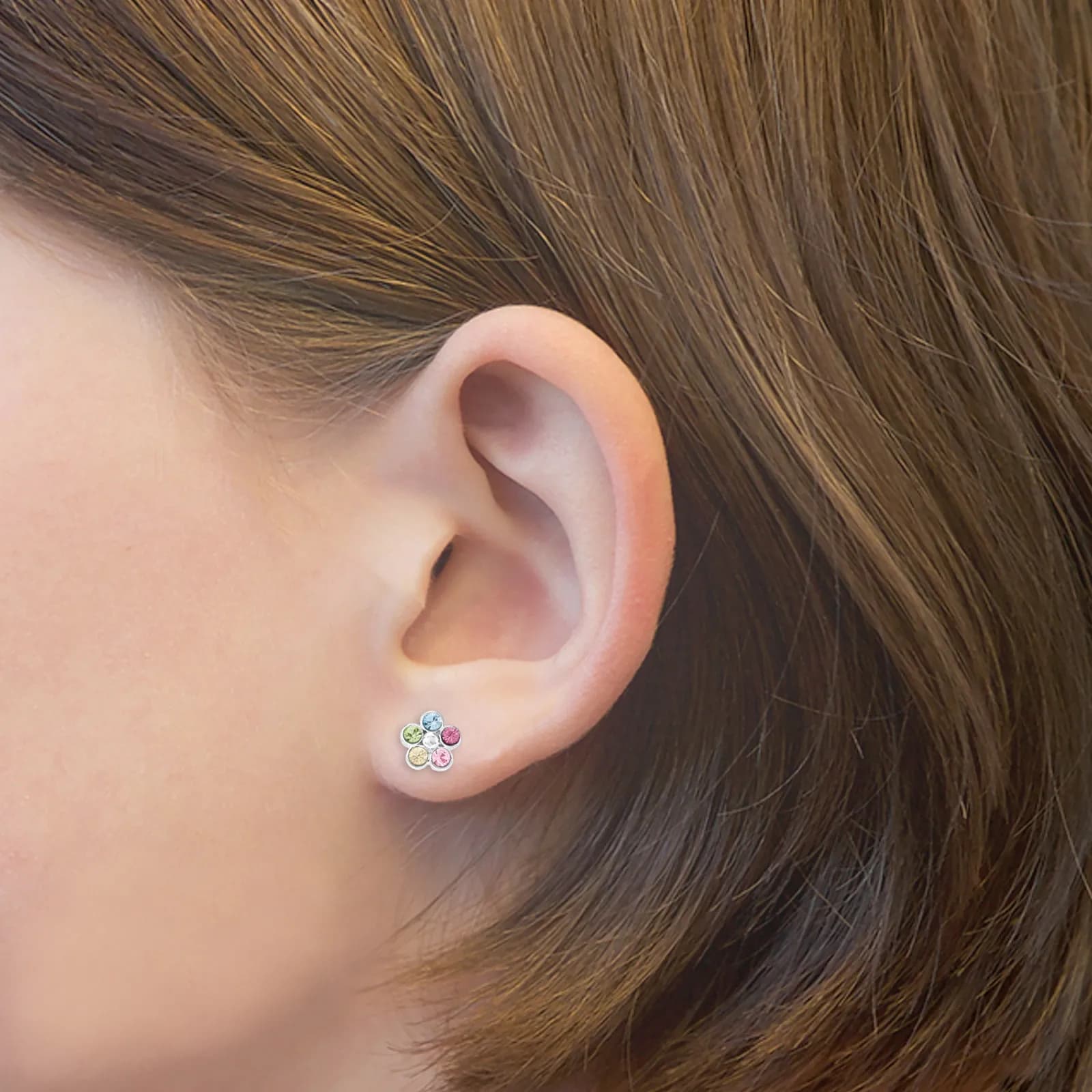 Silverörhängen, studs blomma med flerfärgade stenar - 5 mm 2