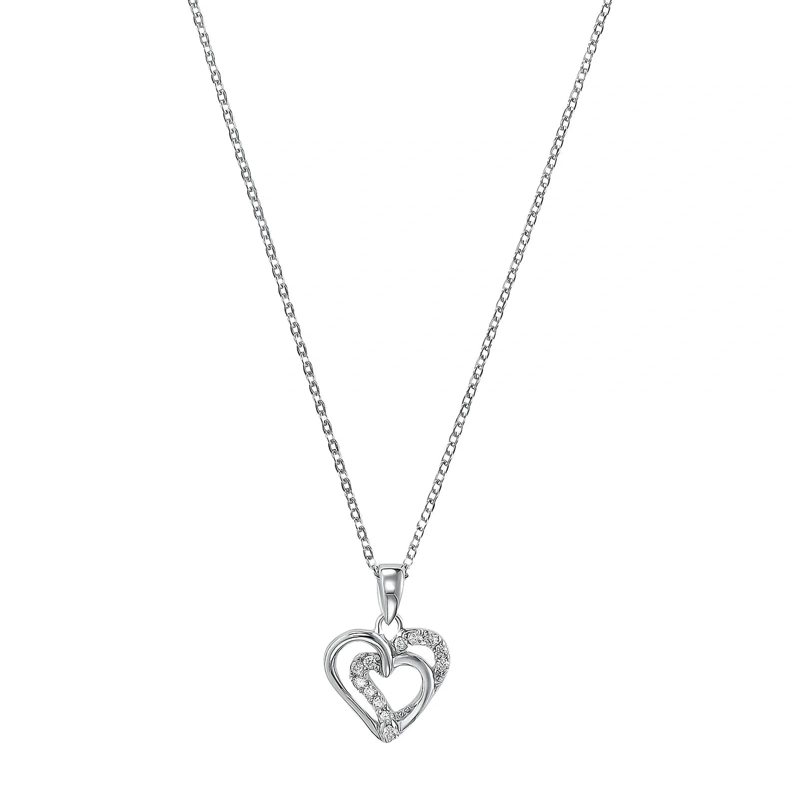 Silverhalsband, slingrande hjärtan - 42 cm