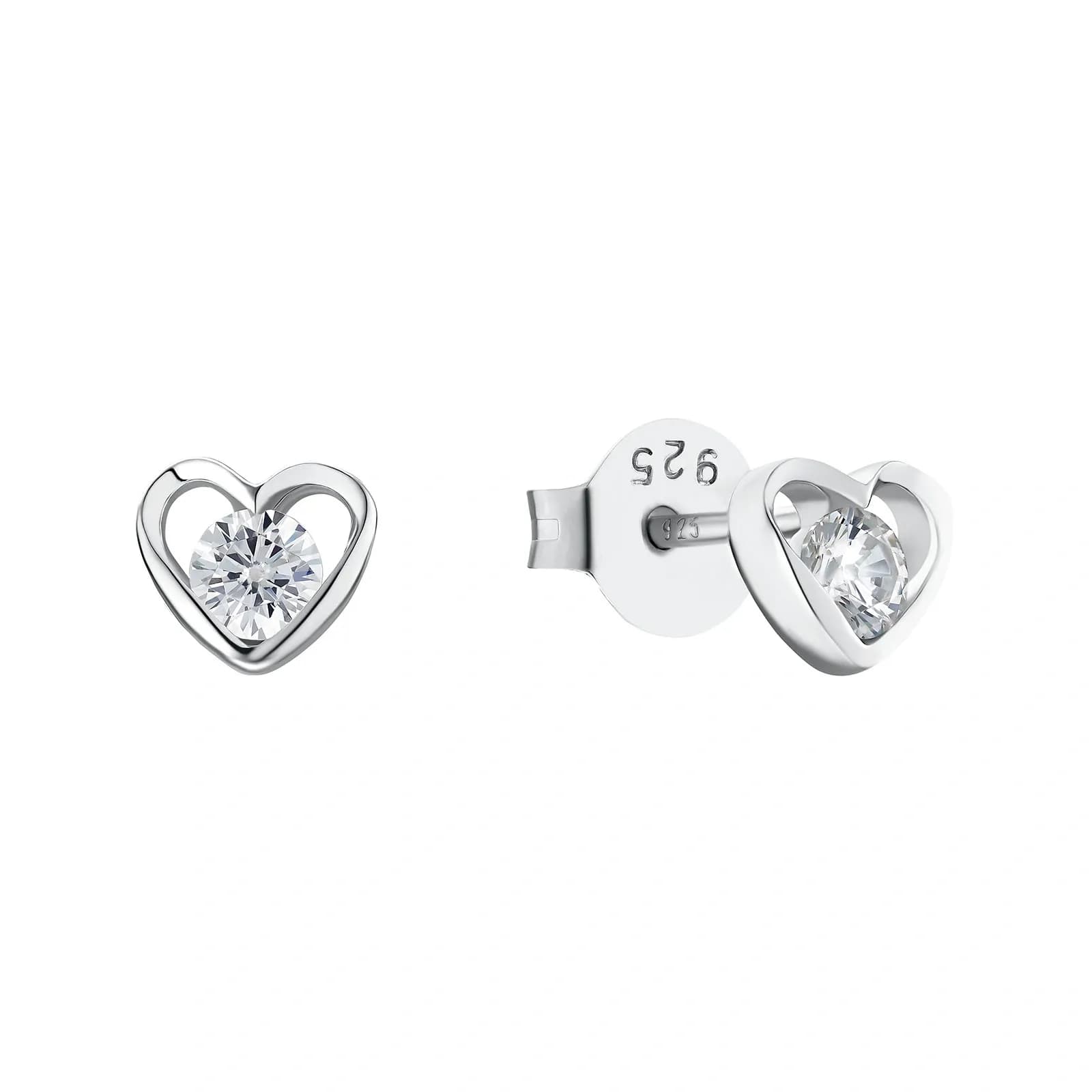 Silverörhängen, studs hjärtan - 5 mm